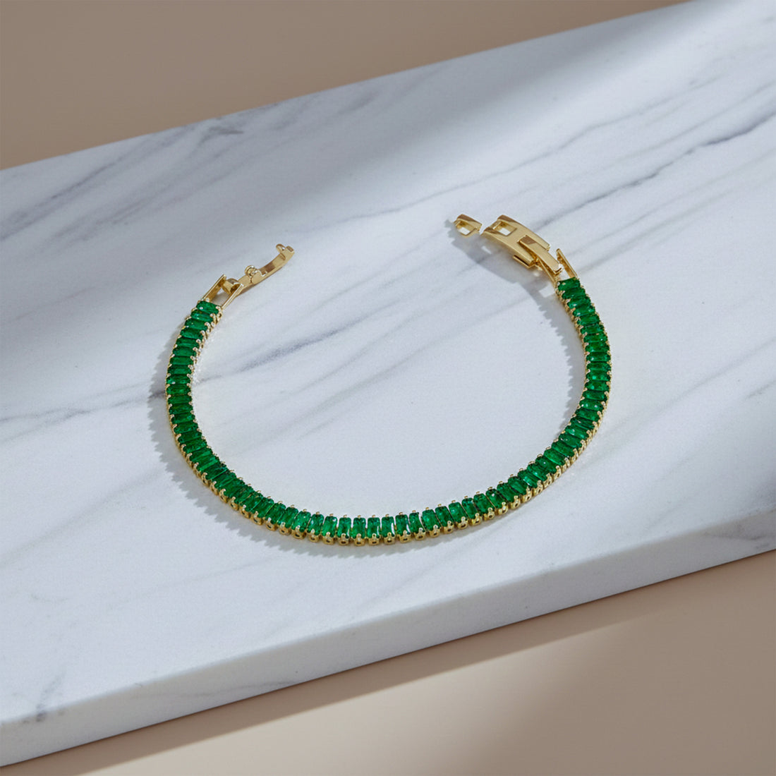 Green Baguette-Cut Tennis Bracelet GWB -121