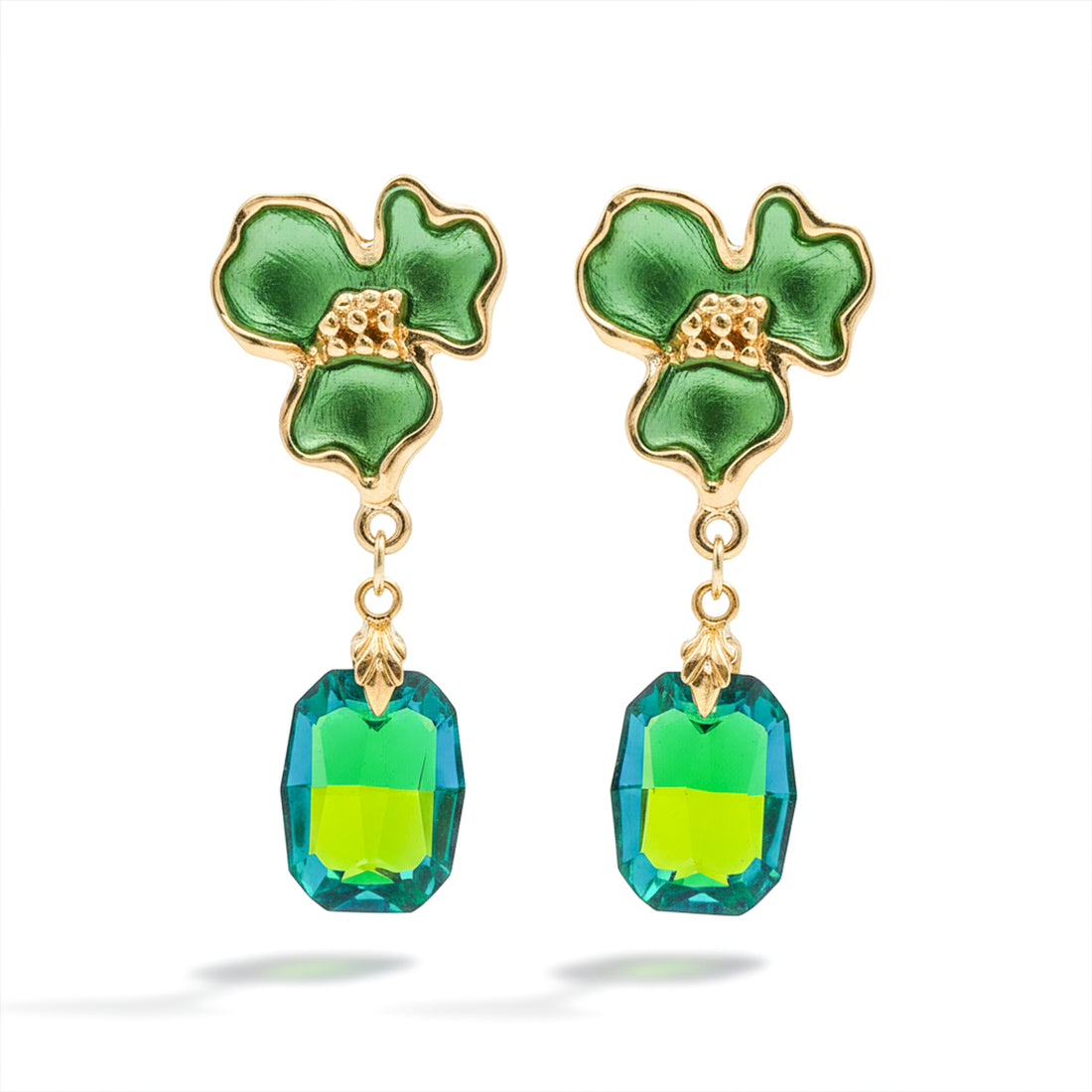 Green Enamel Floral Drop Earrings GWE -233