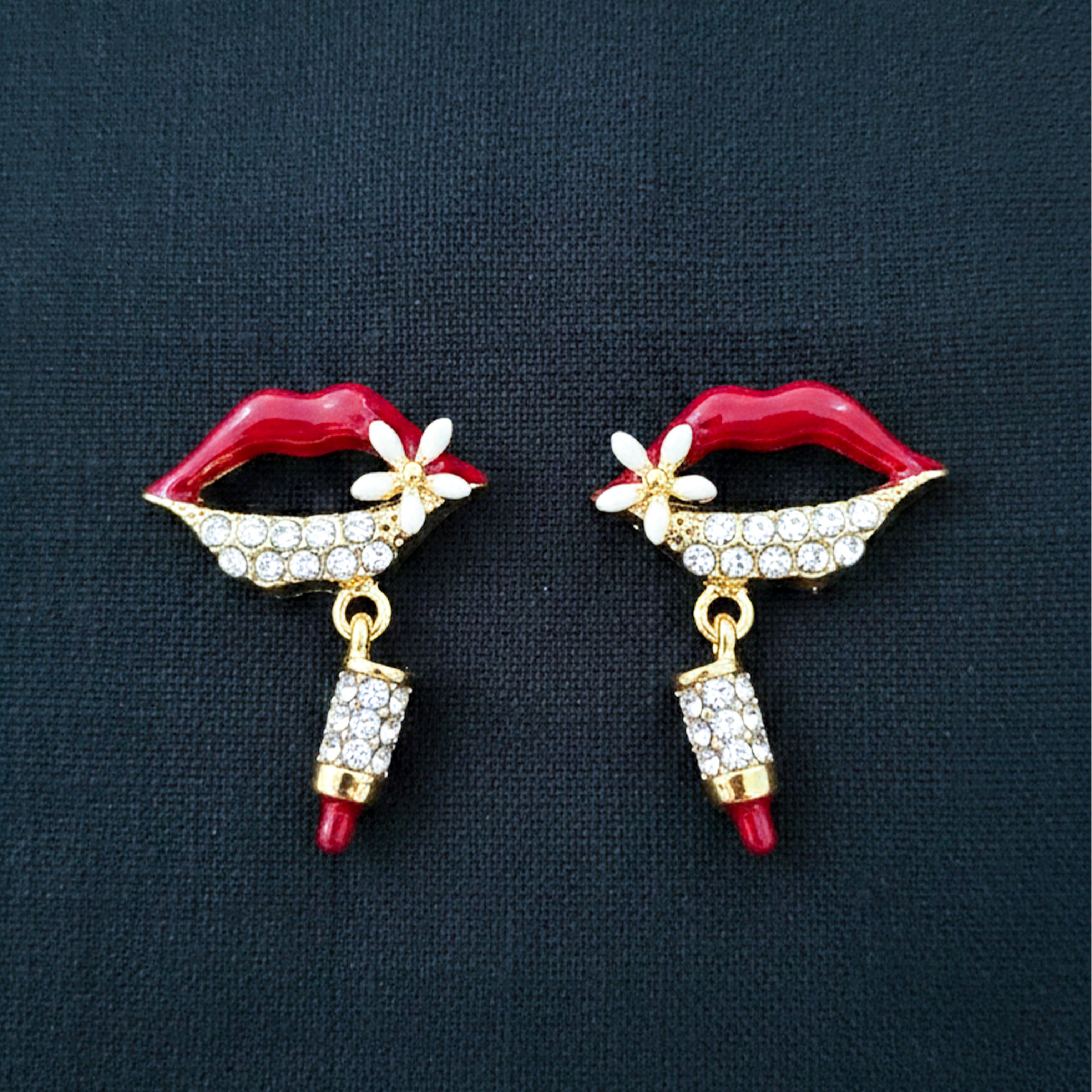 Ruby Kiss Lipstick Charm Drop Earrings GWE -98