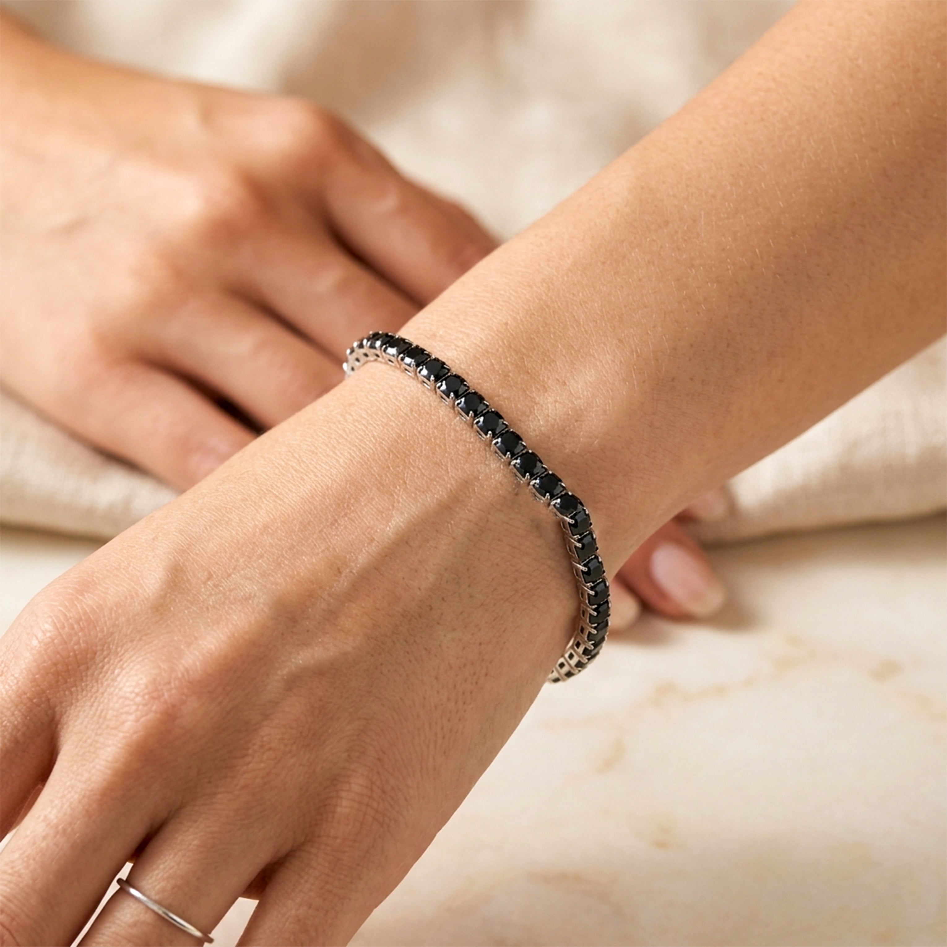 Noir Silver Tennis Bracelet GWB -83