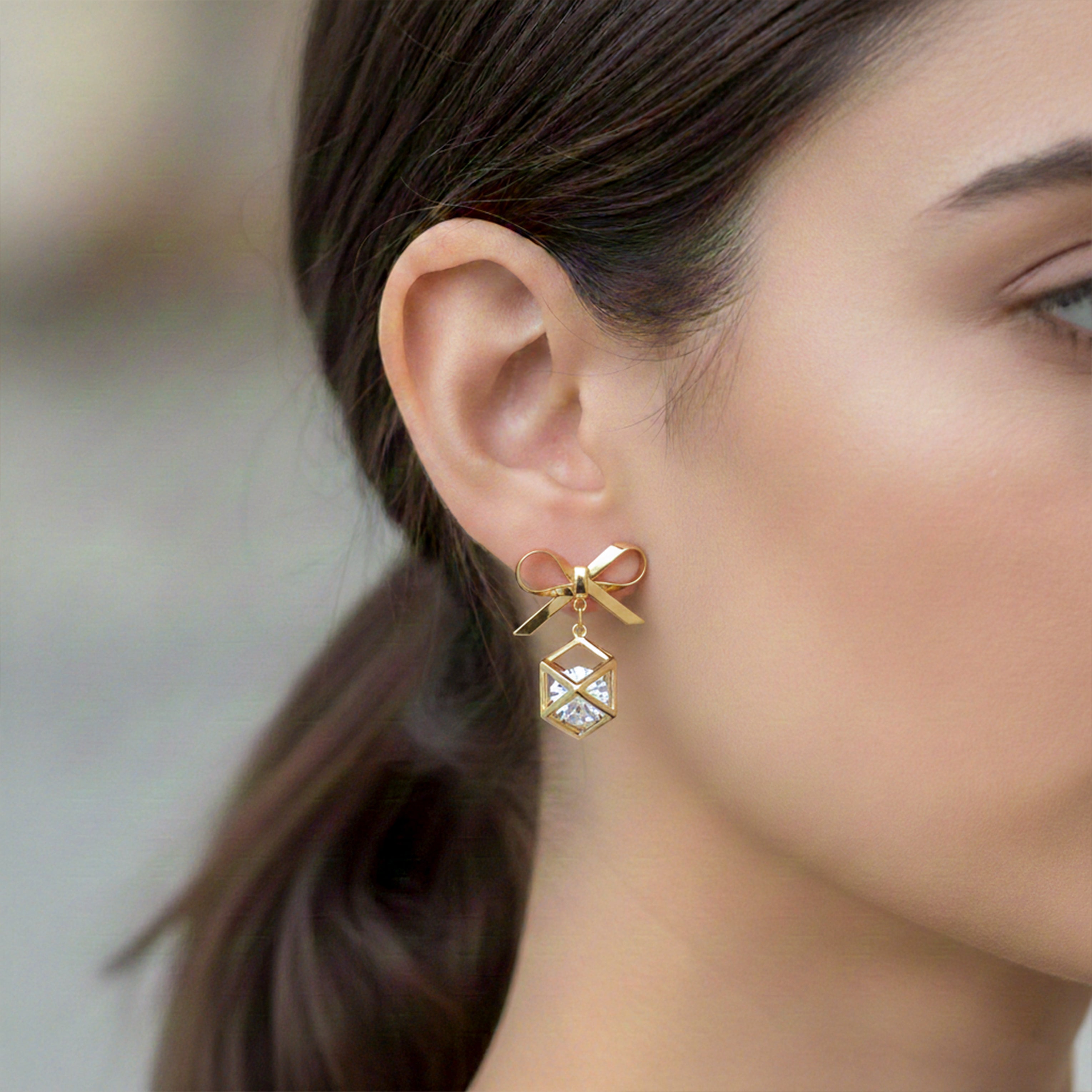 Rose Bow Drop Earrings GWE -120
