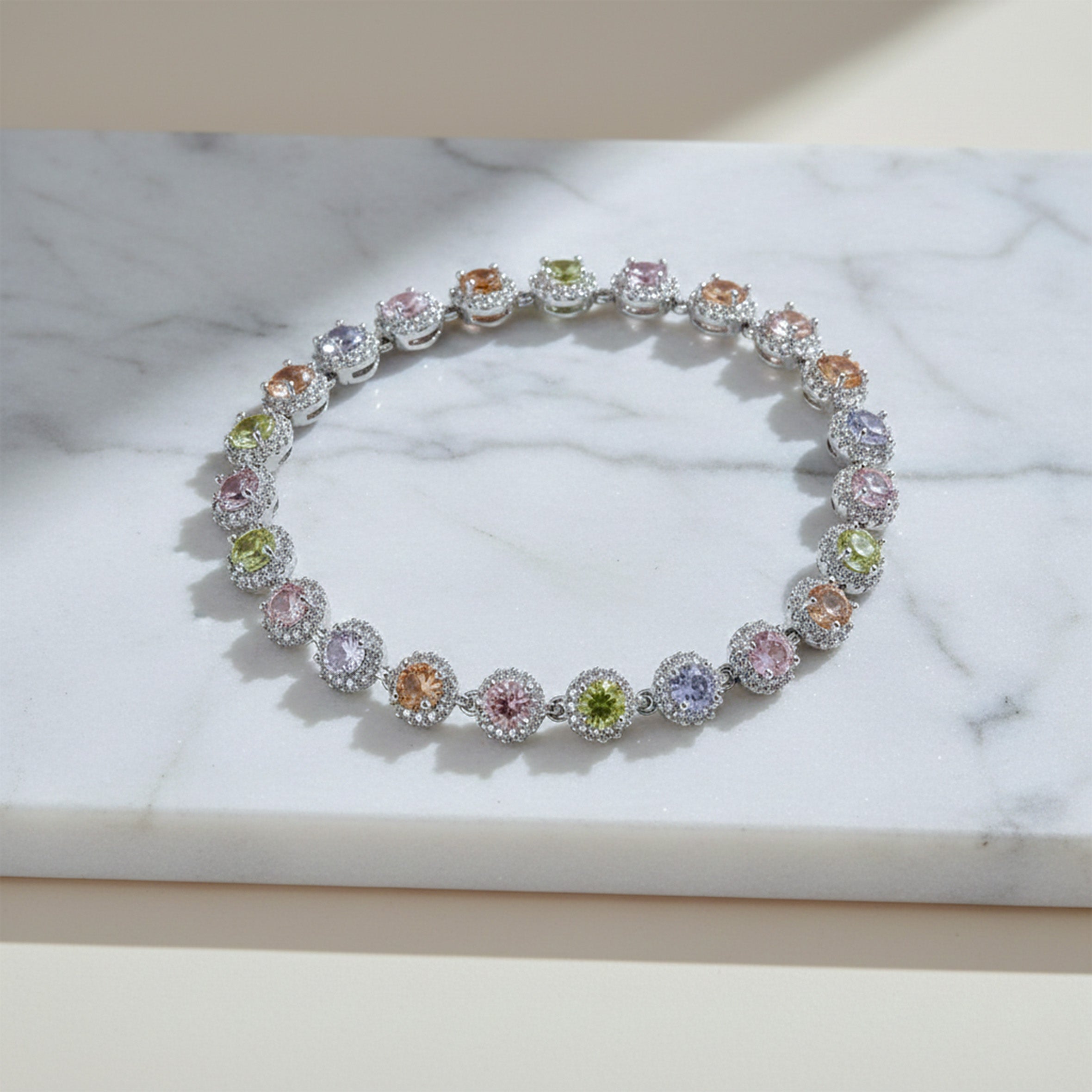 Multicolor Round-Cut Halo Tennis Bracelet GWB -152