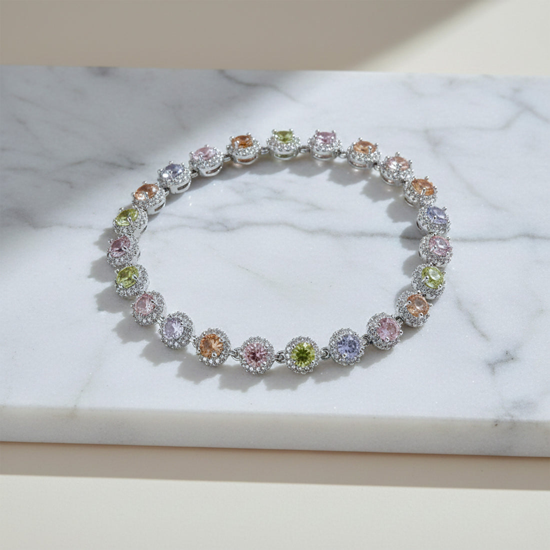 Multicolor Round-Cut Halo Tennis Bracelet GWB -152