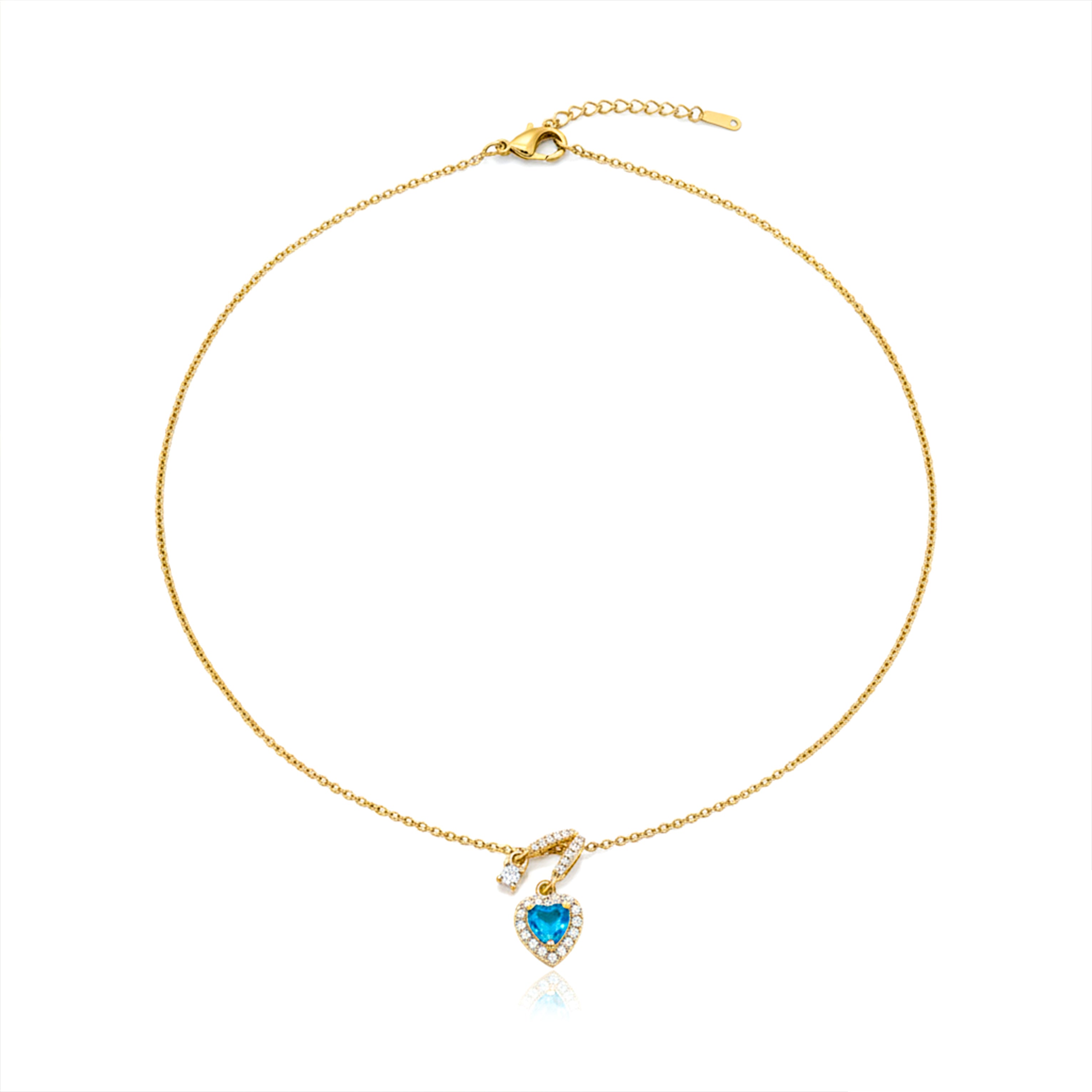 Blue Heart Halo Drop Necklace GWN -110