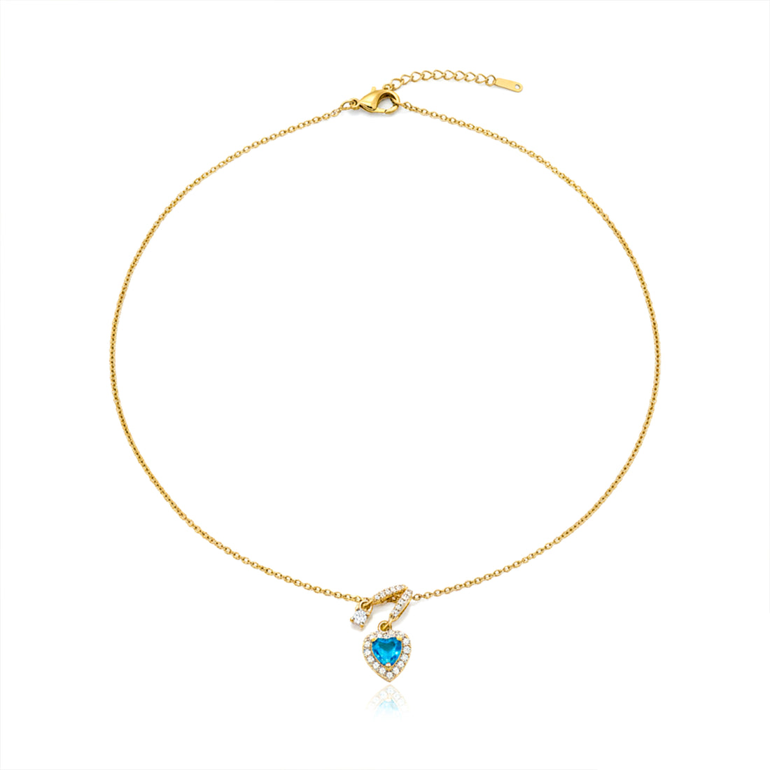Blue Heart Halo Drop Necklace GWN -110