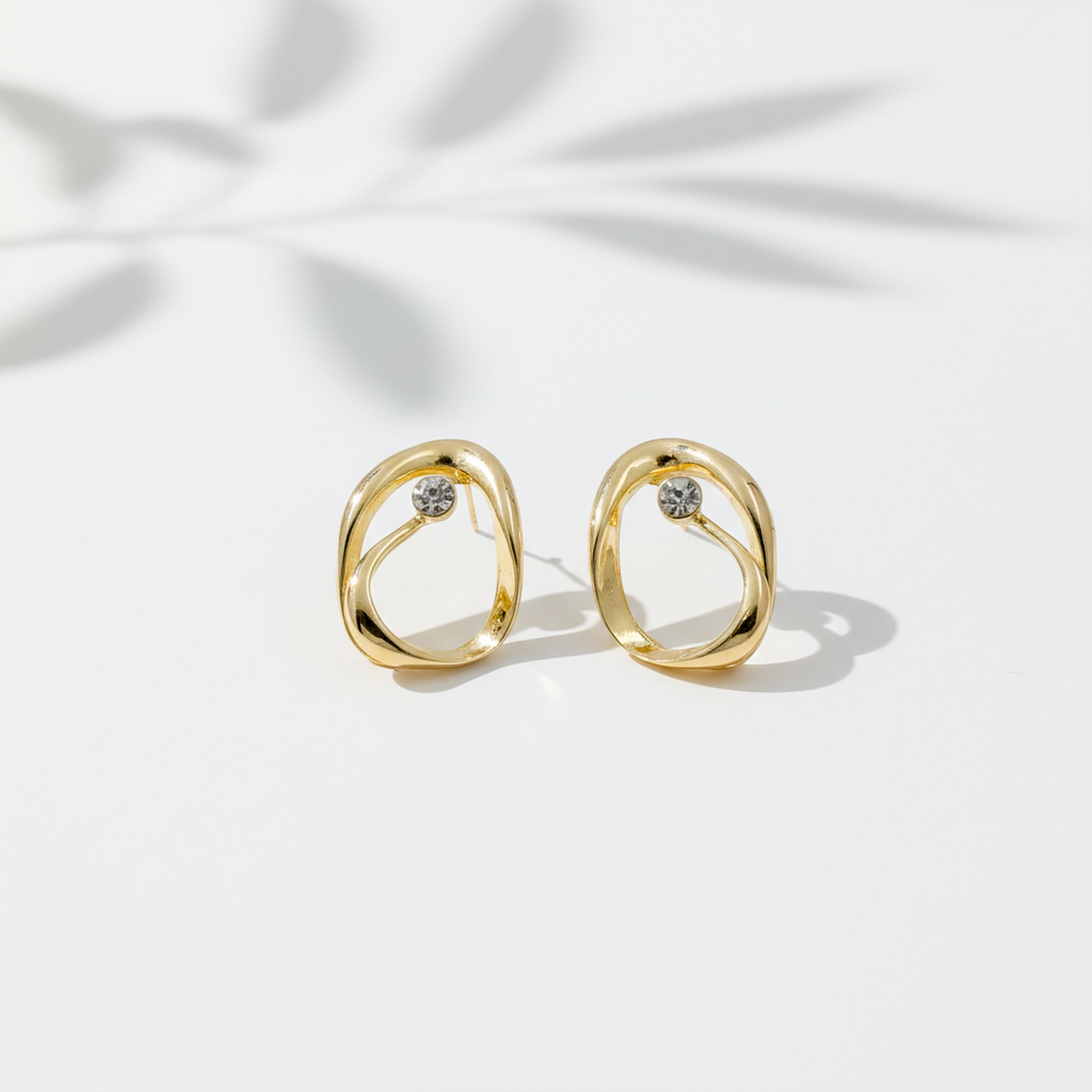 Luna Sculpted Gold Crystal Stud Earrings GWE -51