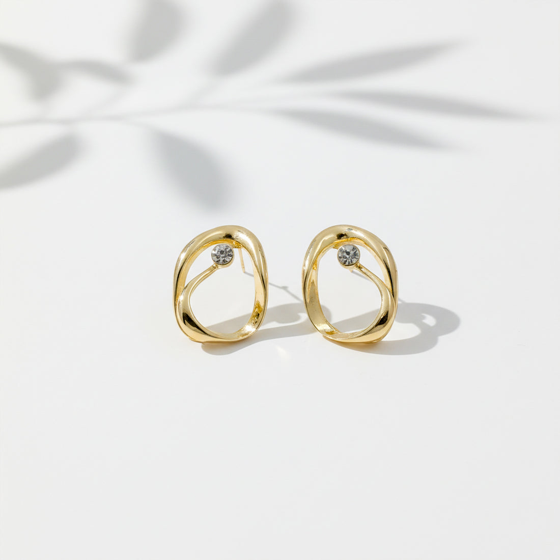 Luna Sculpted Gold Crystal Stud Earrings GWE -51