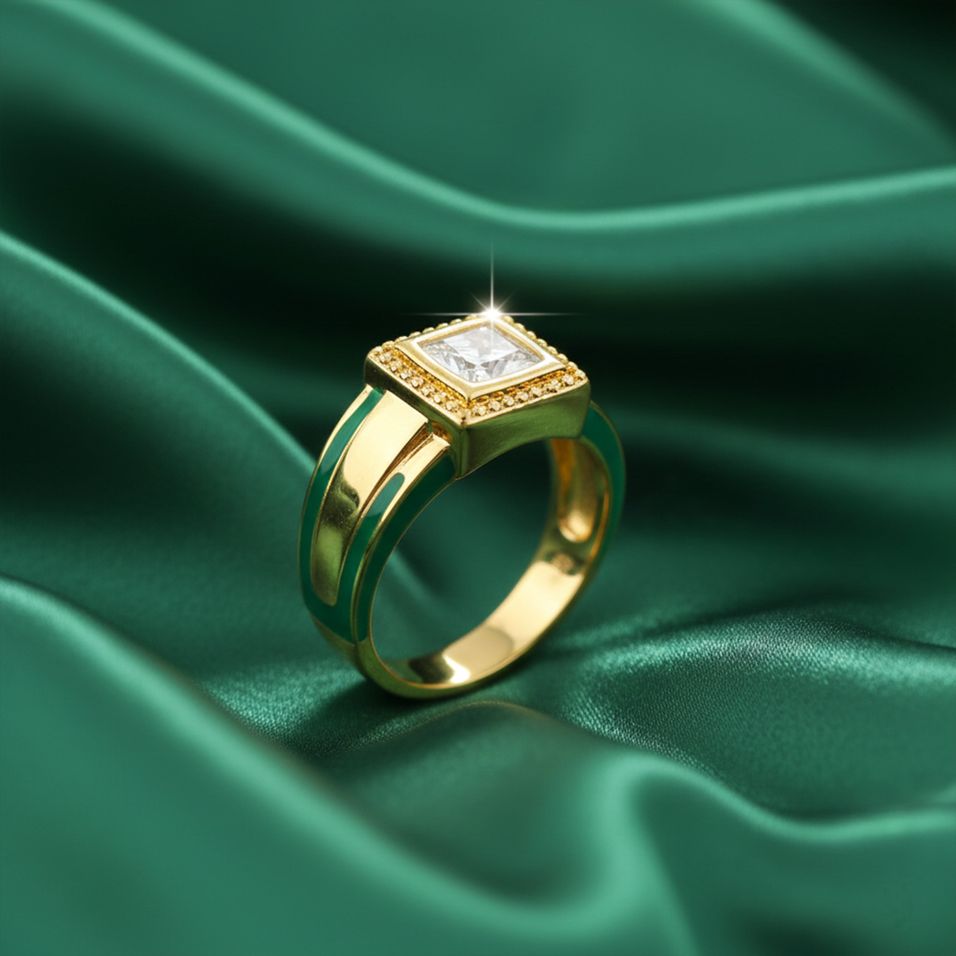 Imperial Square Solitaire Gold Ring GMR -24