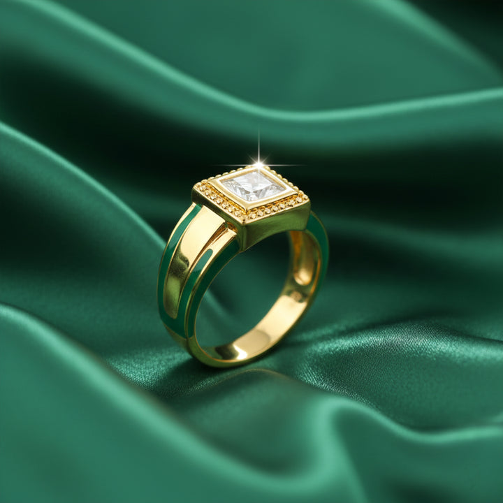 Imperial Square Solitaire Gold Ring GMR -24