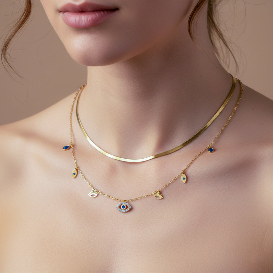 Evil Eye Layered Charm Necklace GWN -104