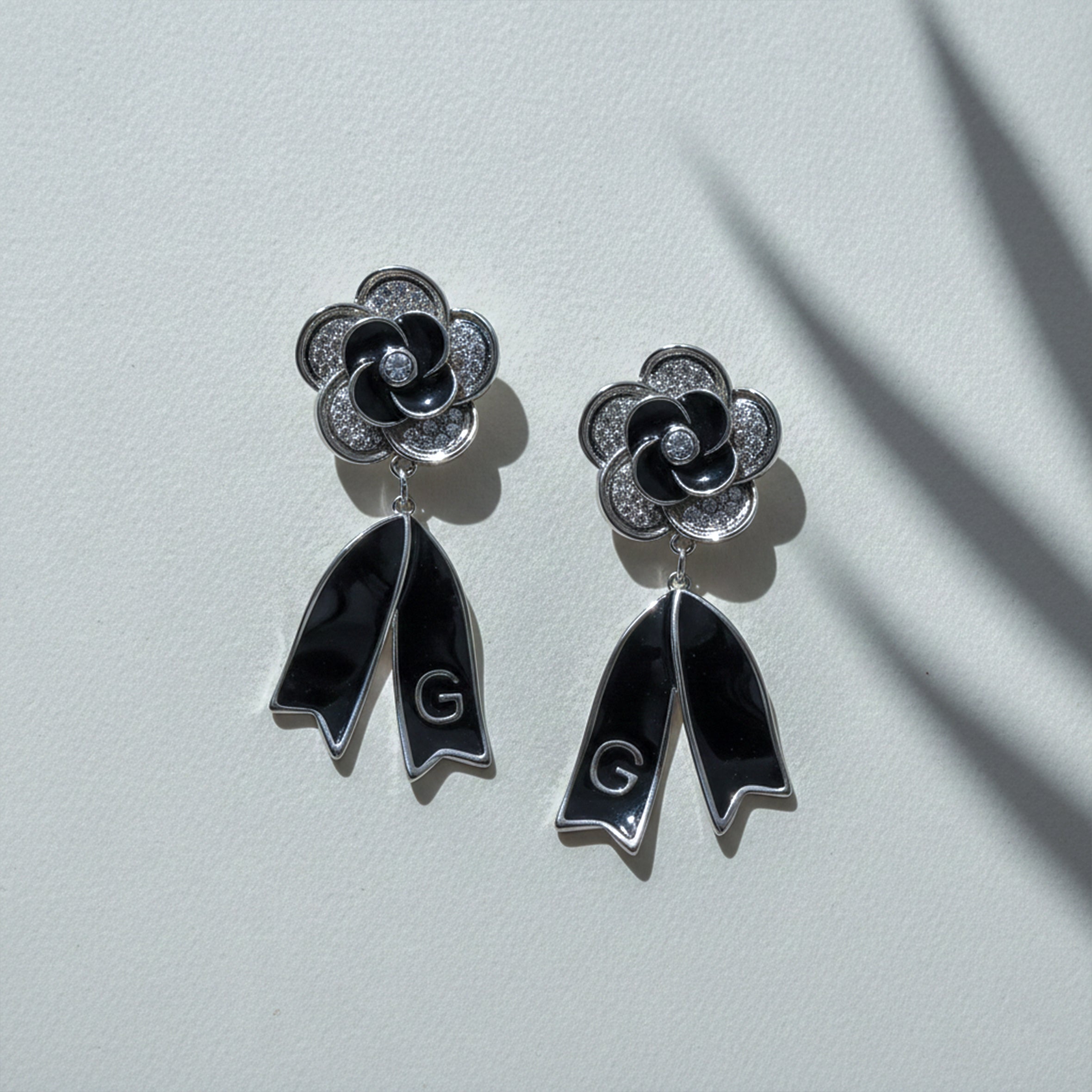 Midnight Bloom Ribbon Drop Earrings GWE -64