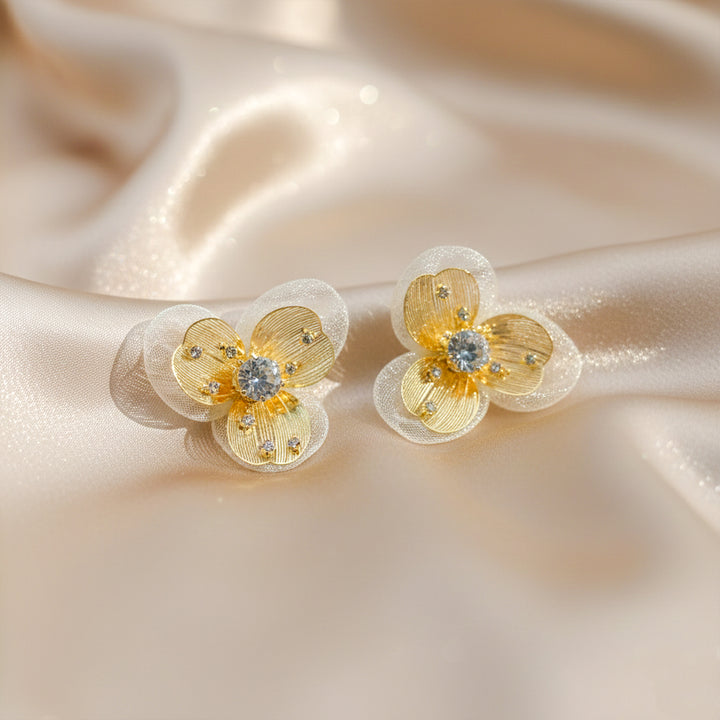 Golden Petal Sparkle Stud Earrings GWE - 169
