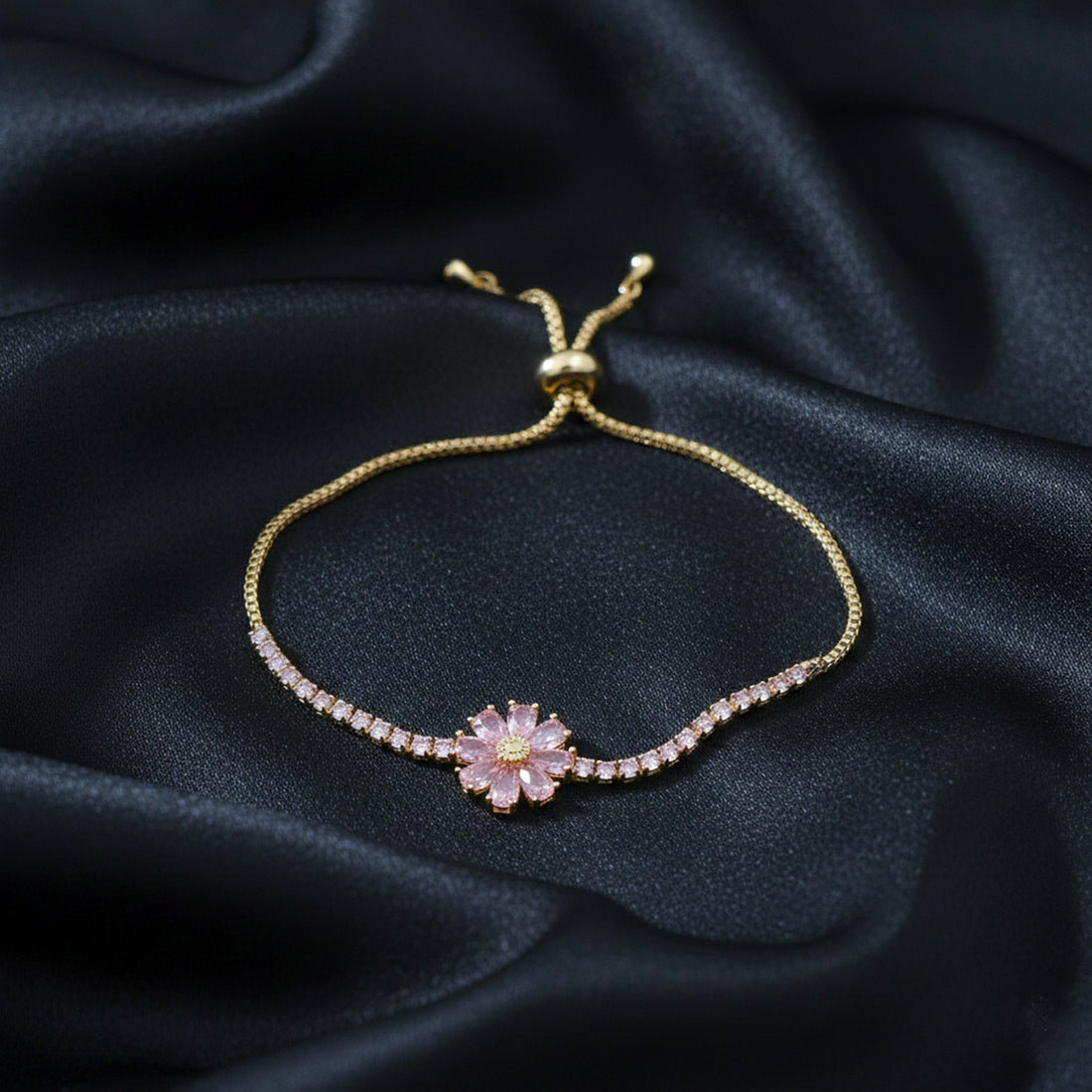Pink Flower Adjustable Slider Bracelet GWB -154