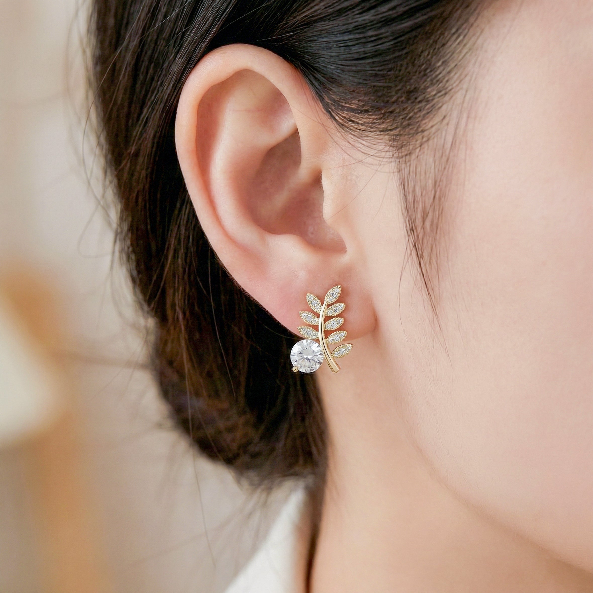 Golden Fern Crystal Stud Earrings GWE -103
