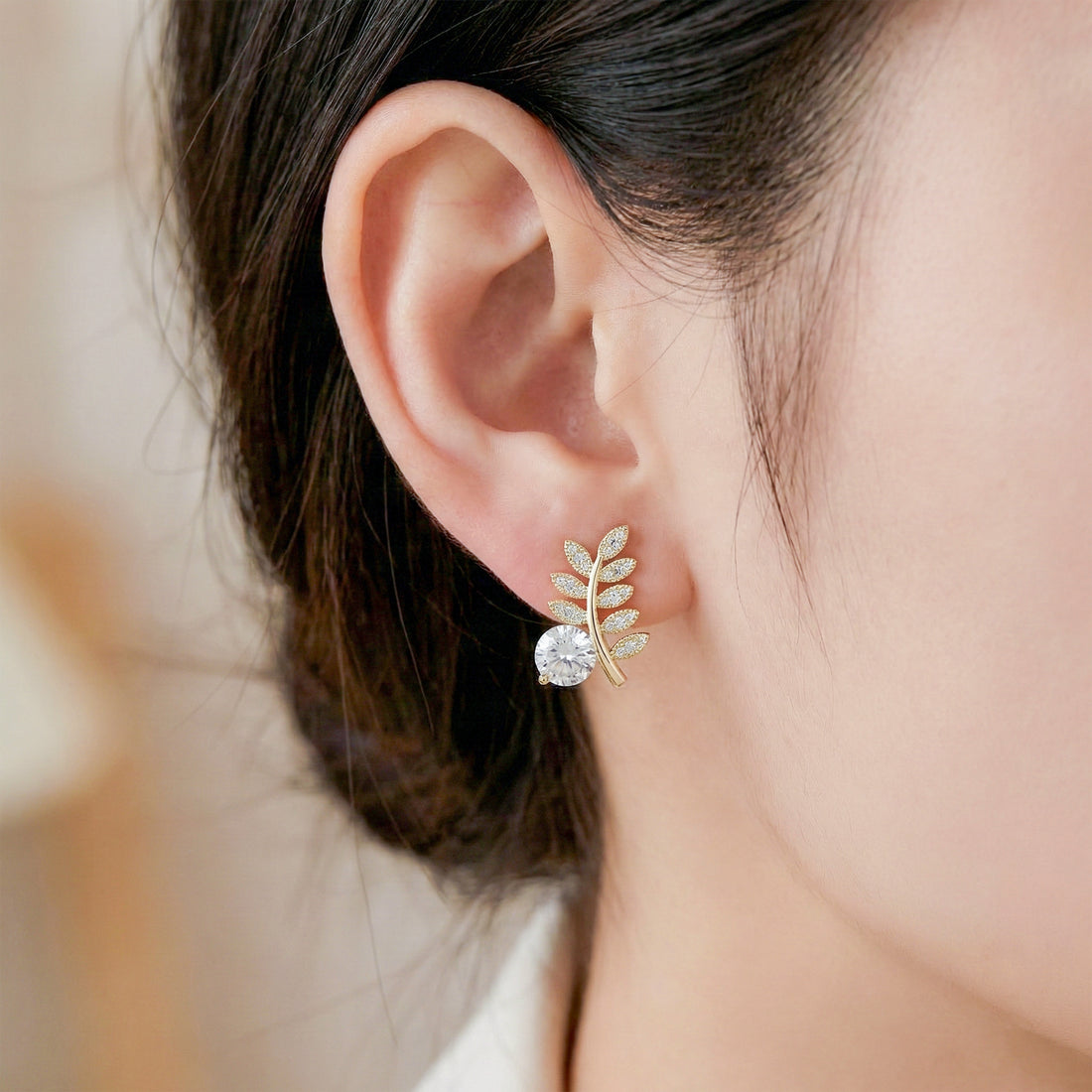 Golden Fern Crystal Stud Earrings GWE -103