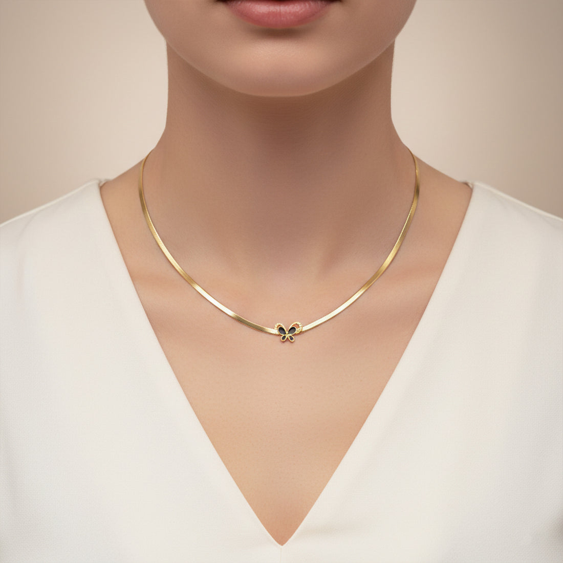 Black Enamel Butterfly Necklace GWN -72