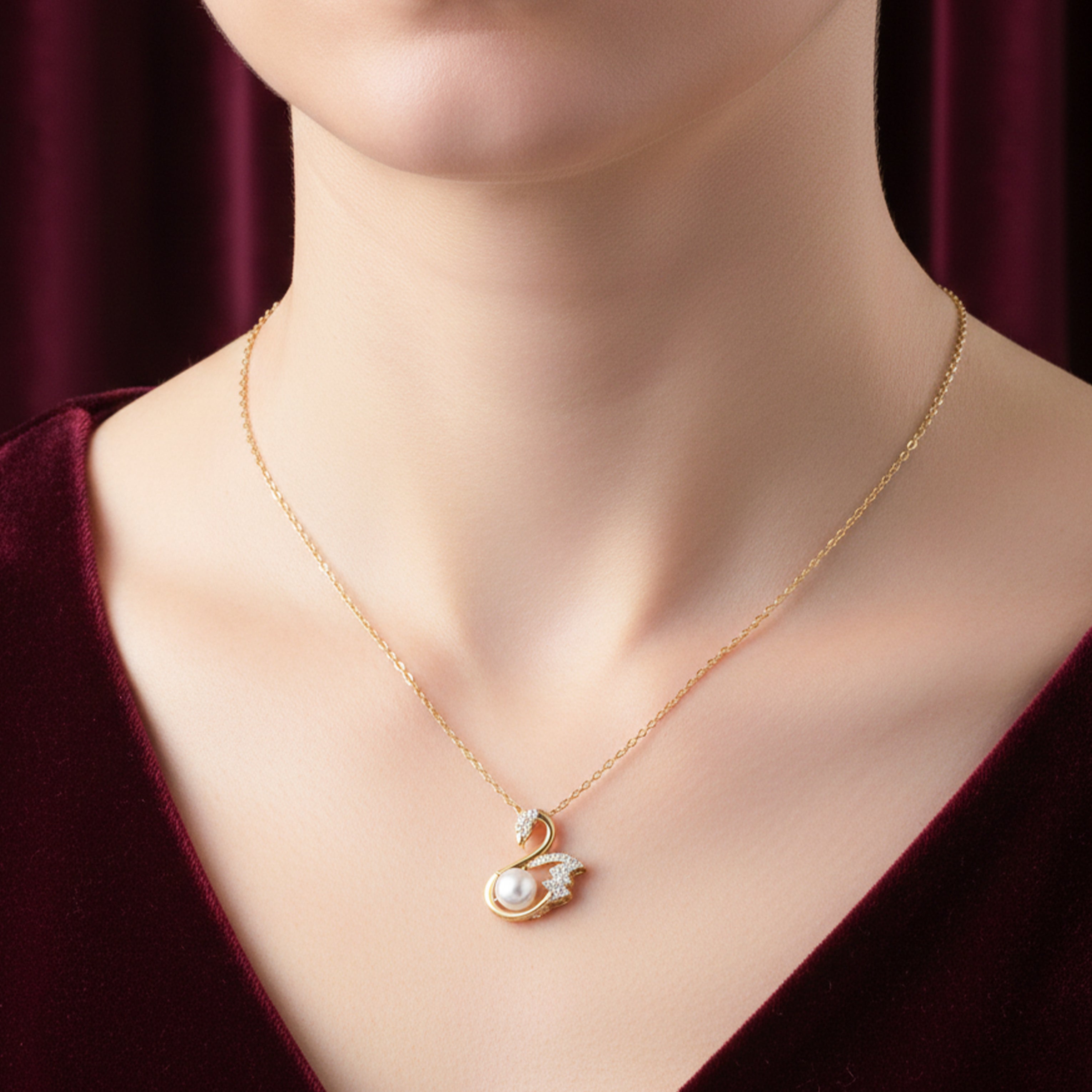 Gold Swan Crystal Necklace GWN -35