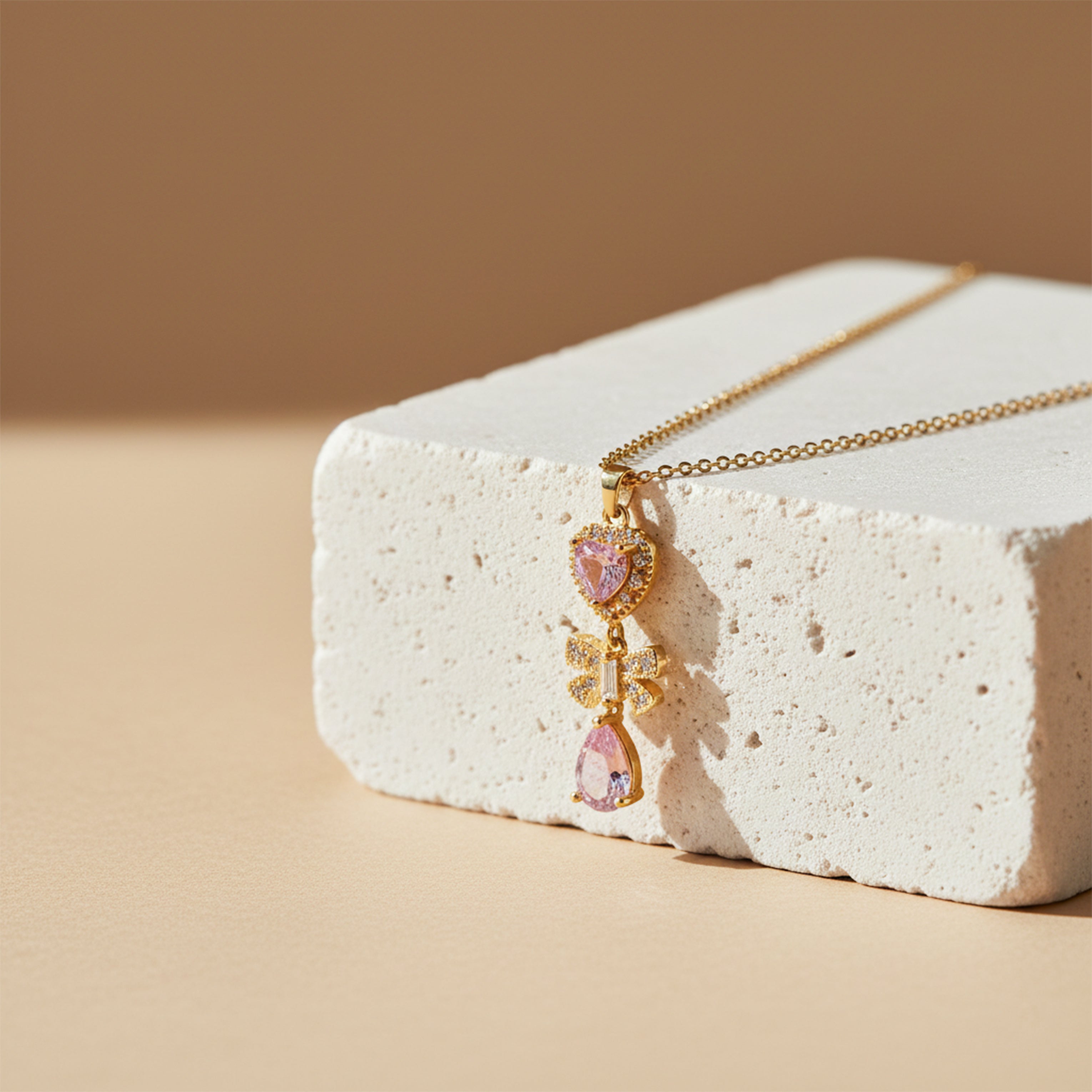 Heart Bow Drop Pendant Necklace GWN -124