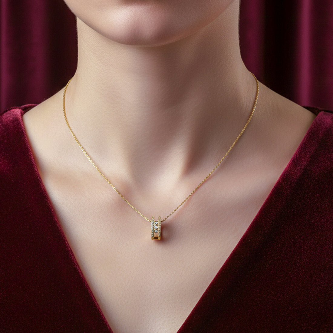 Gold Triple Stone Charm Necklace GWN -47
