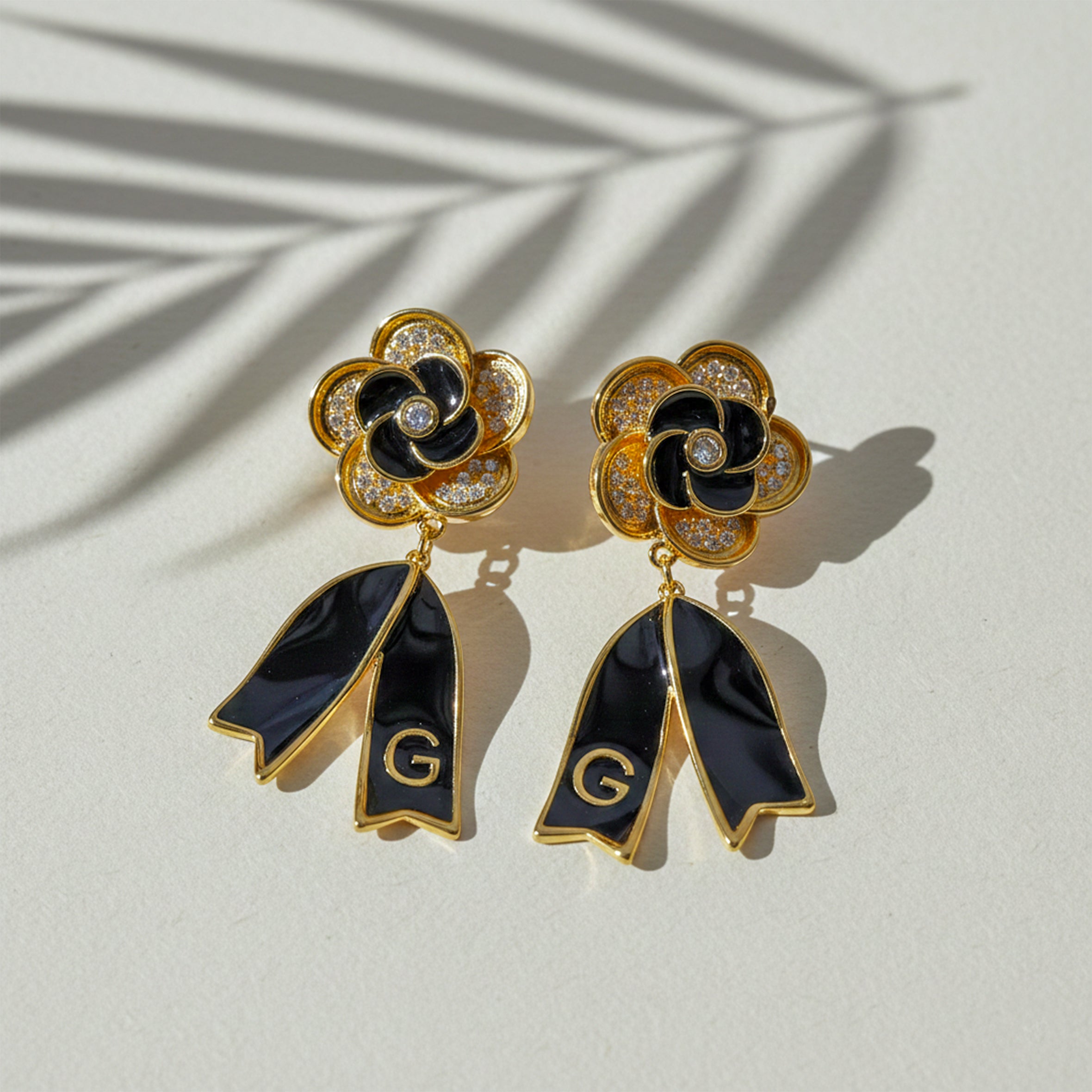 Midnight Bloom Crystal Ribbon Drop Earrings GWE -61