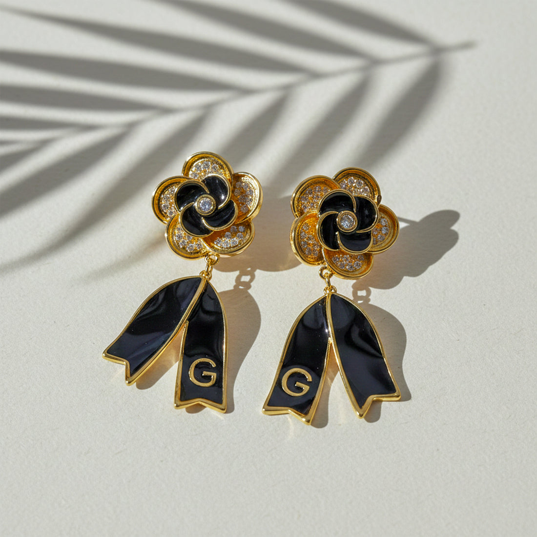 Midnight Bloom Crystal Ribbon Drop Earrings GWE -61