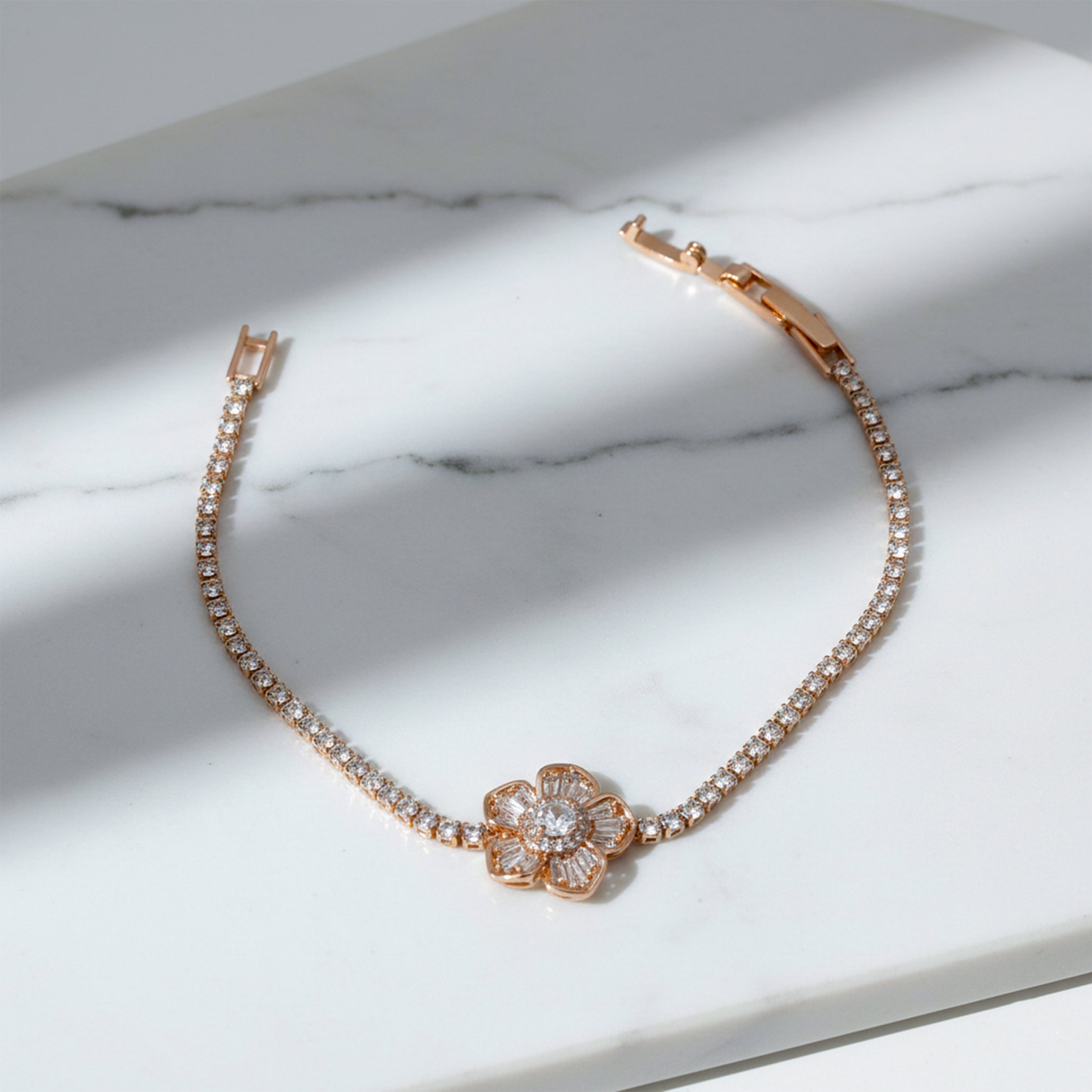 Rose Gold Radiant Blossom Tennis Bracelet GWB -96