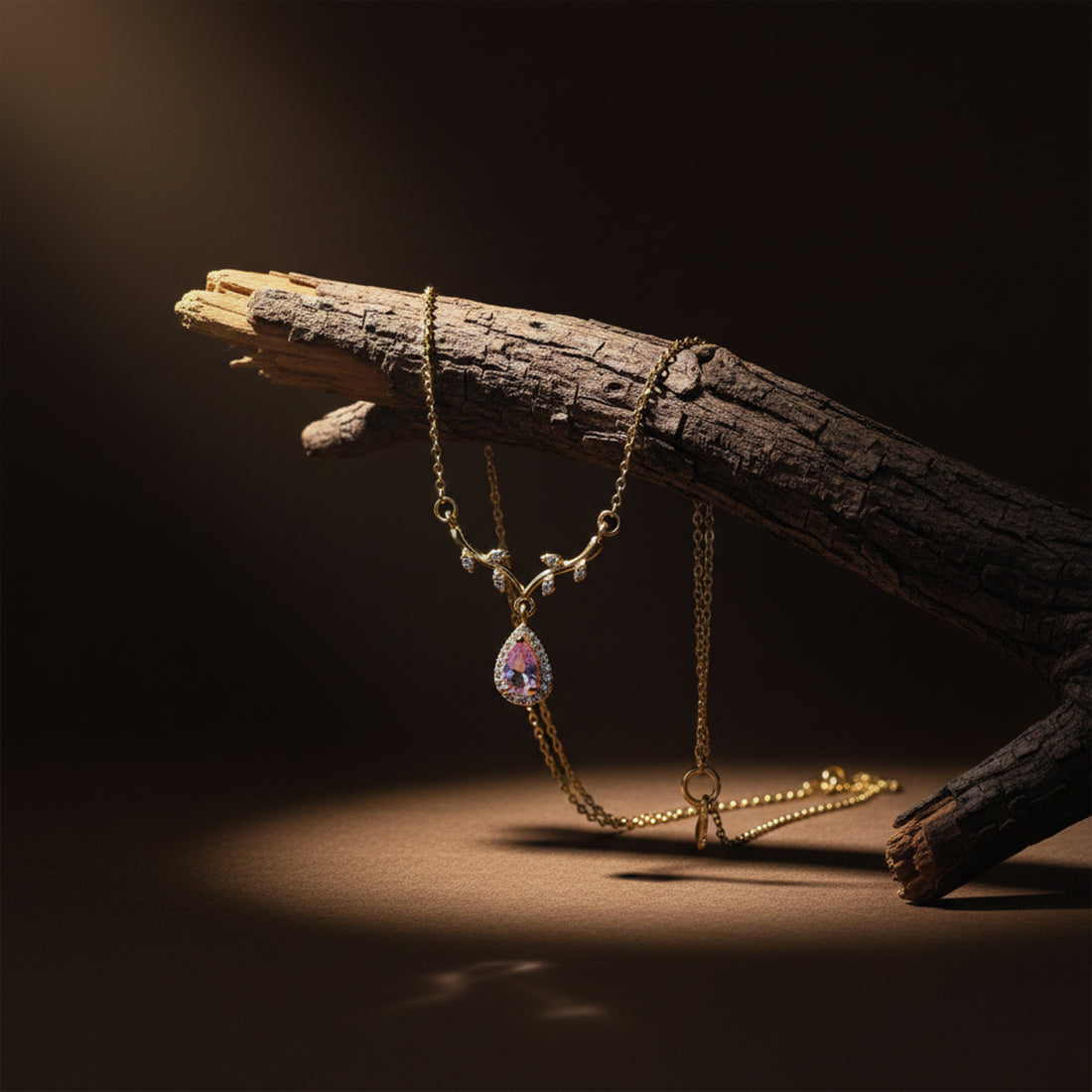 Pink Teardrop Vine Pendant Necklace GWN -117
