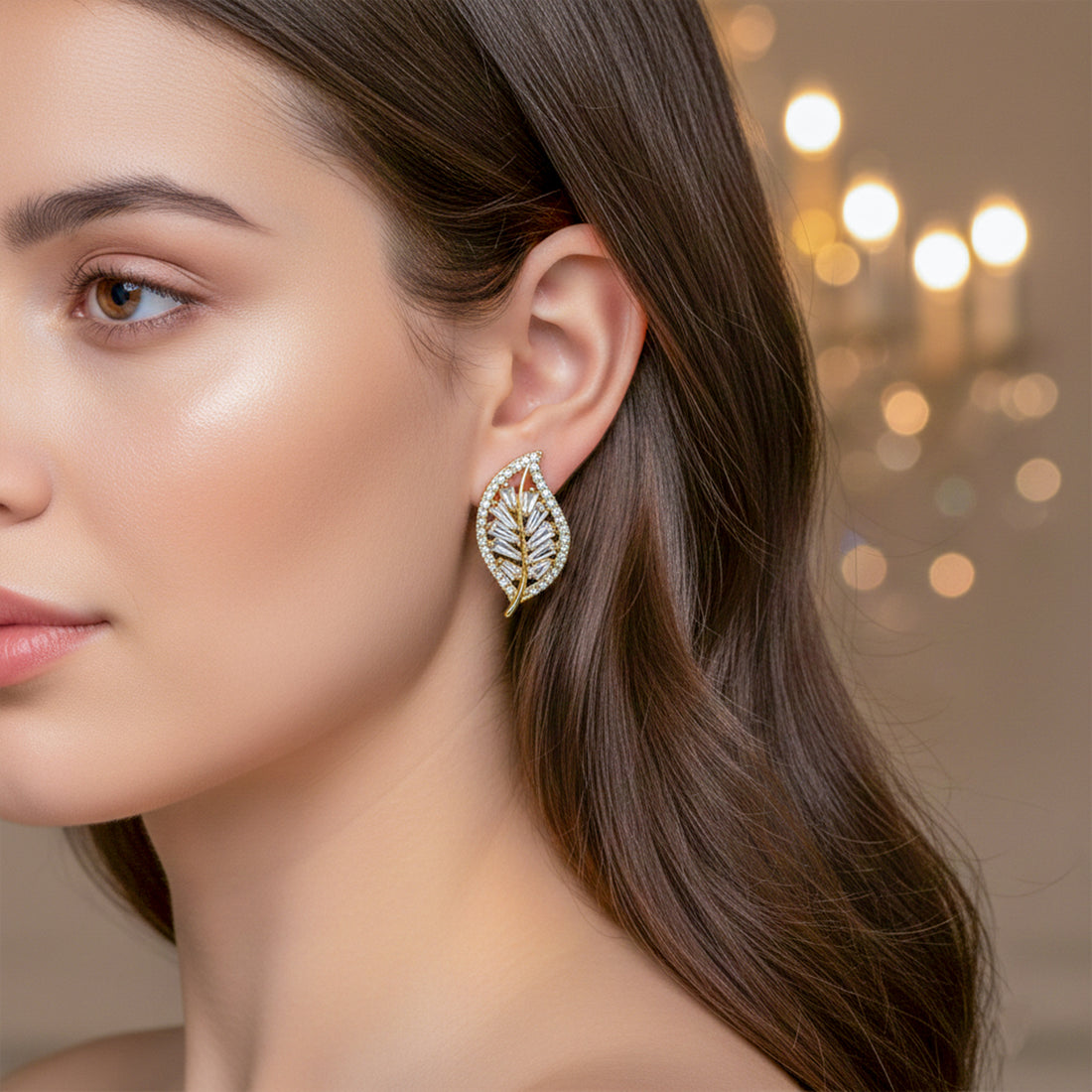 Crystal Leaf Studs Earring GWE -138