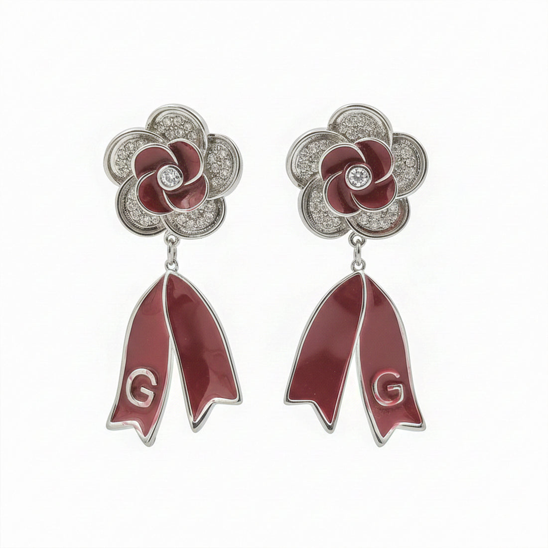 Ruby Bloom Ribbon Drop Earrings GWE -63
