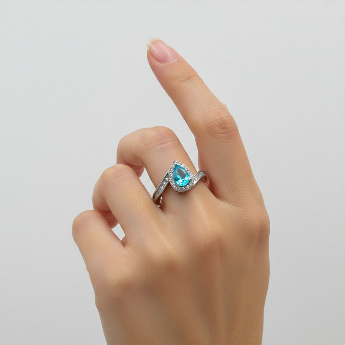 Ocean Teardrop Halo Silver Ring GWR -37