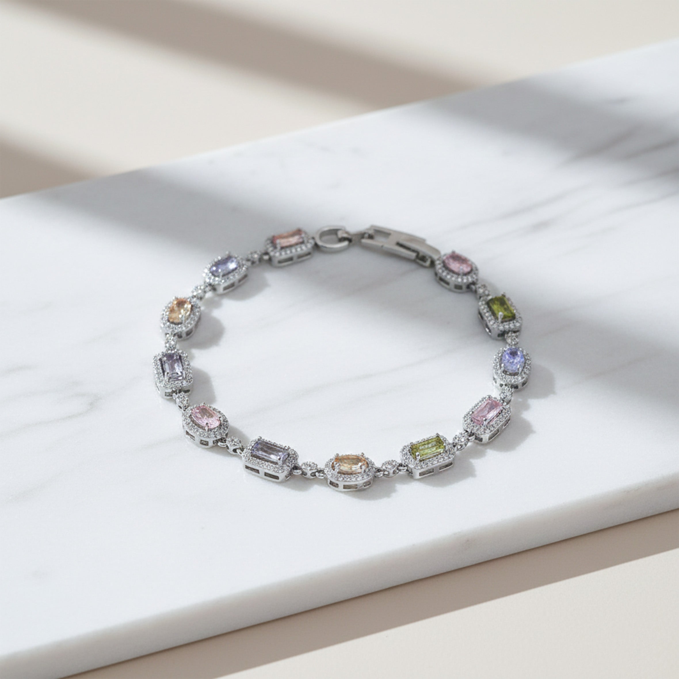 Pastel Multicolor Mixed-Cut Halo Tennis Bracelet GWB -148