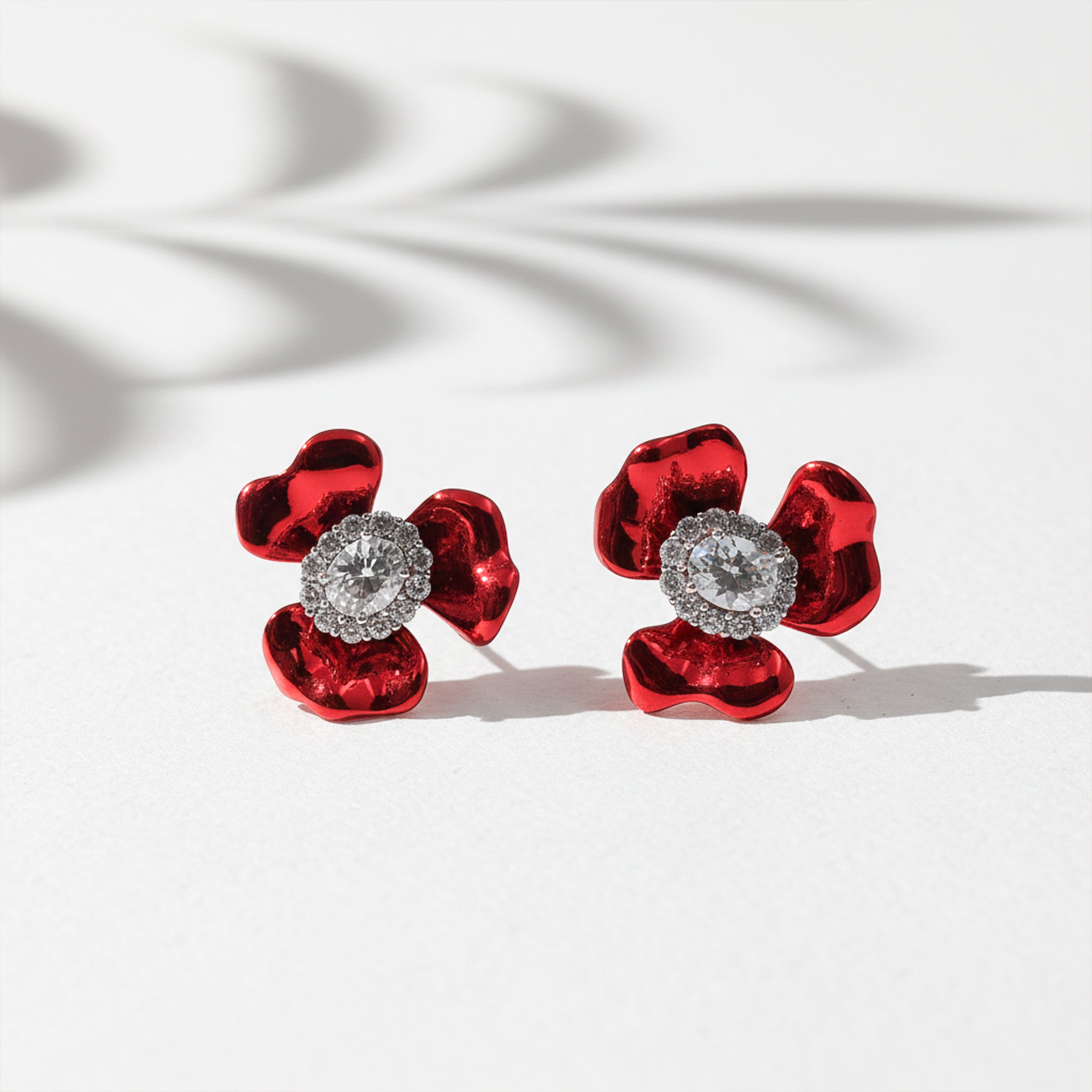 Ruby Bloom Crystal Flower Stud Earrings GWE -84