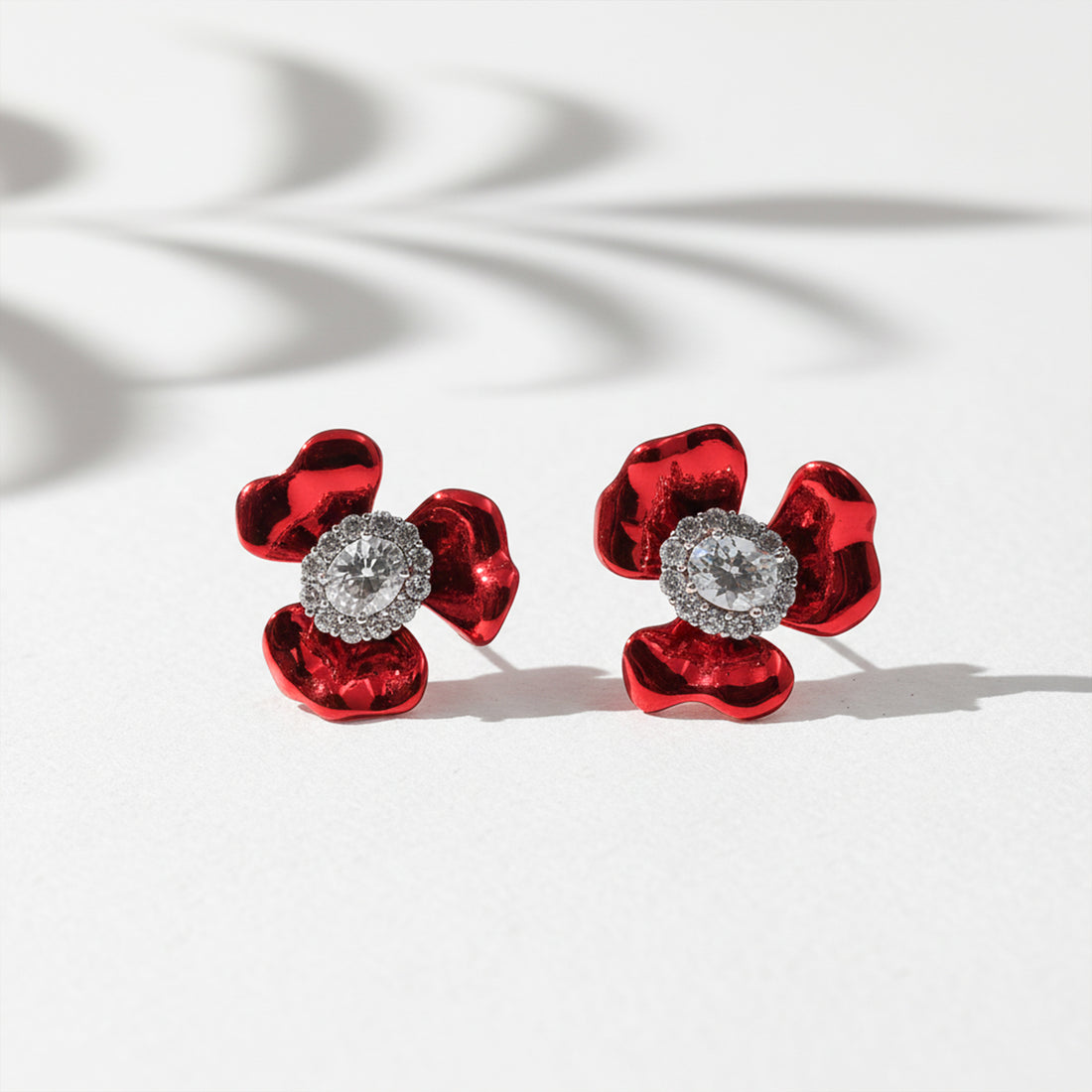 Ruby Bloom Crystal Flower Stud Earrings GWE -84