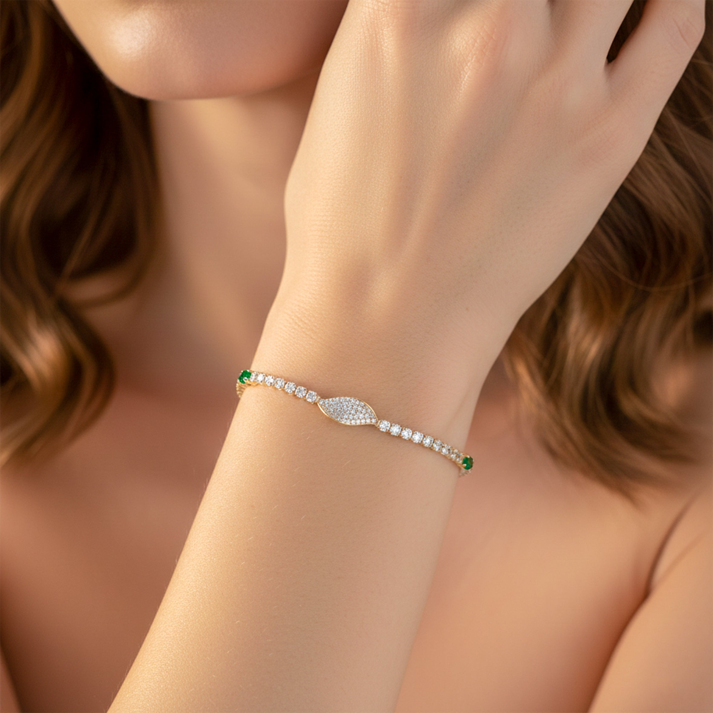 Emerald Leaf Tennis Bracelet GWB -106