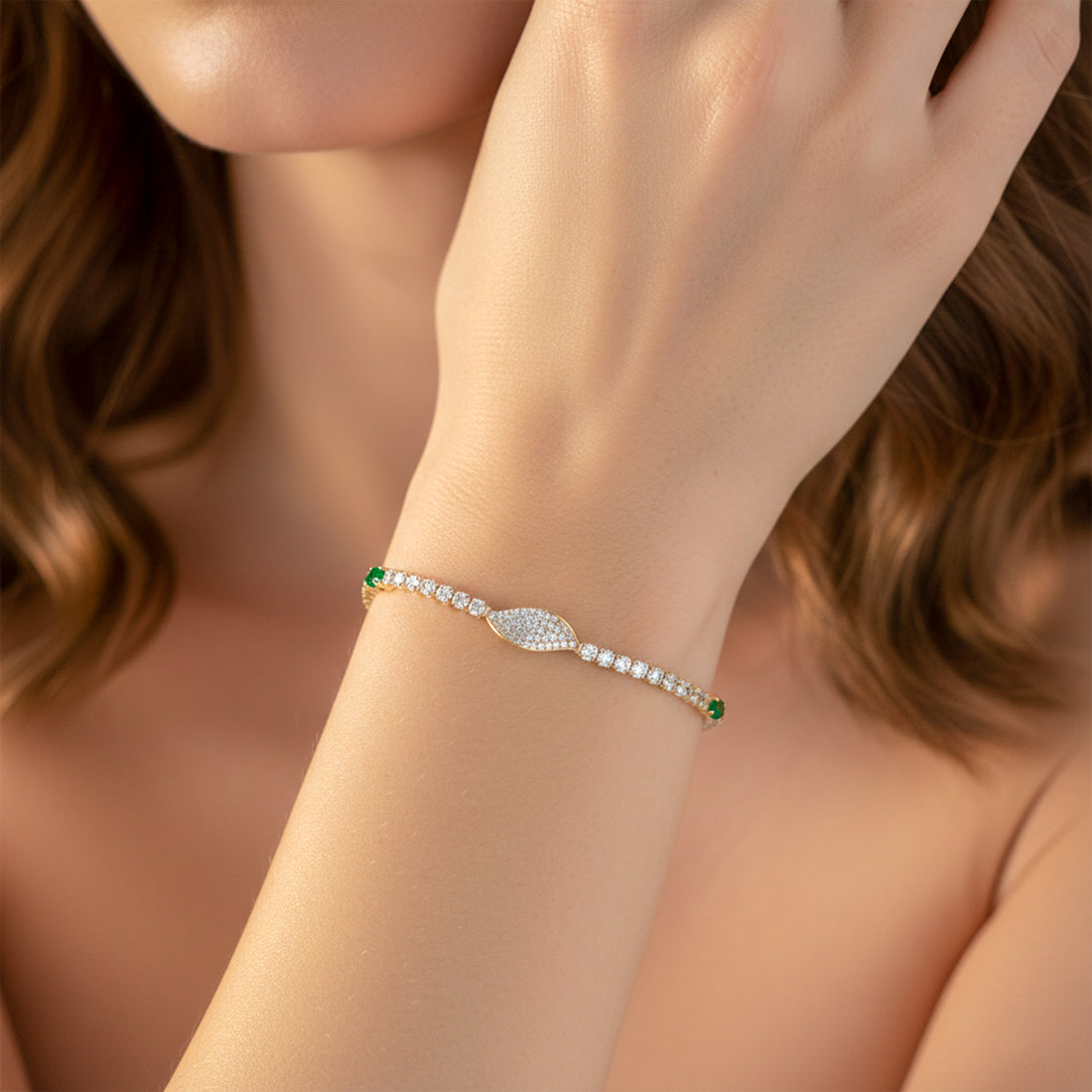 Emerald Leaf Tennis Bracelet GWB -106