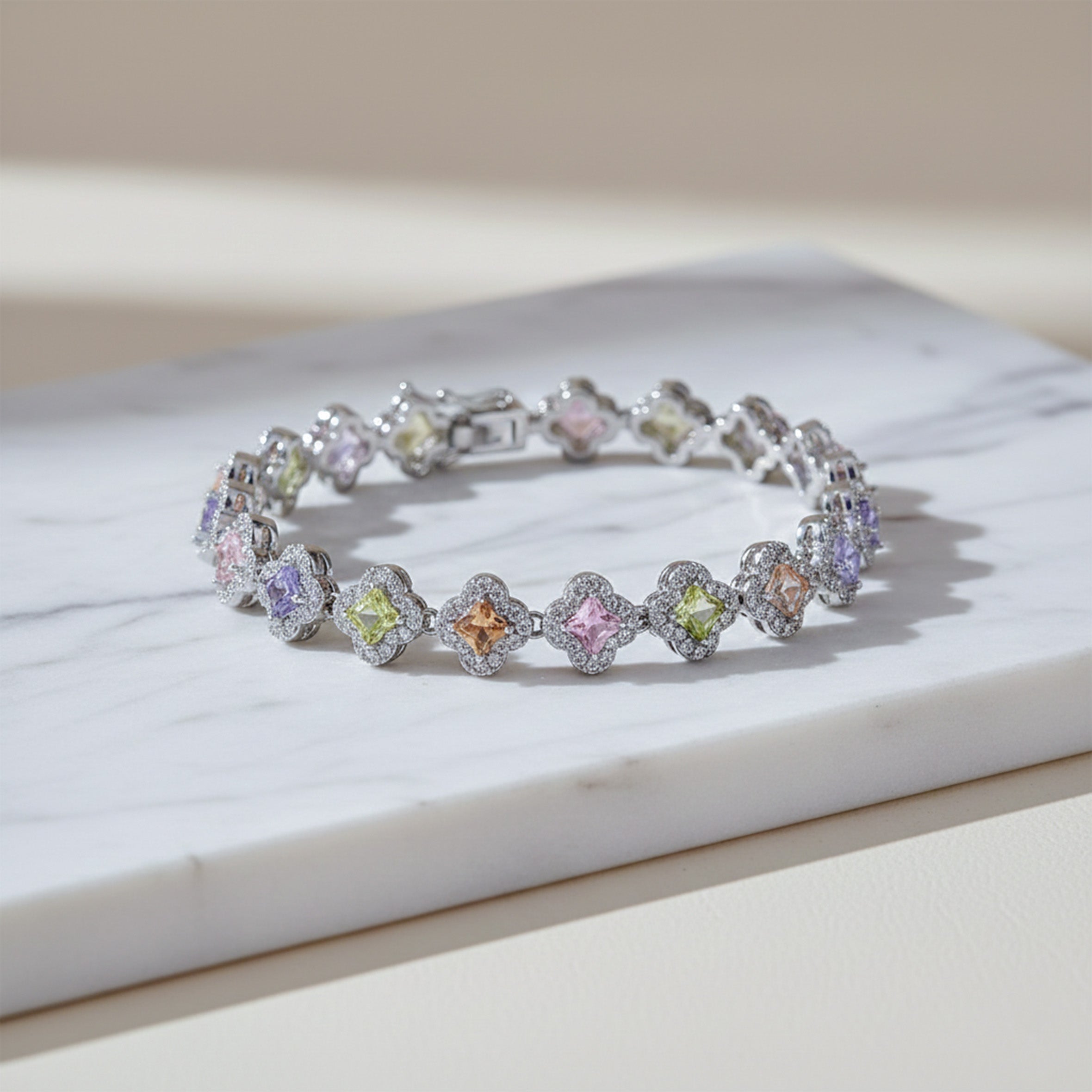 Multicolor Princess-Cut Halo Tennis Bracelet GWB -153