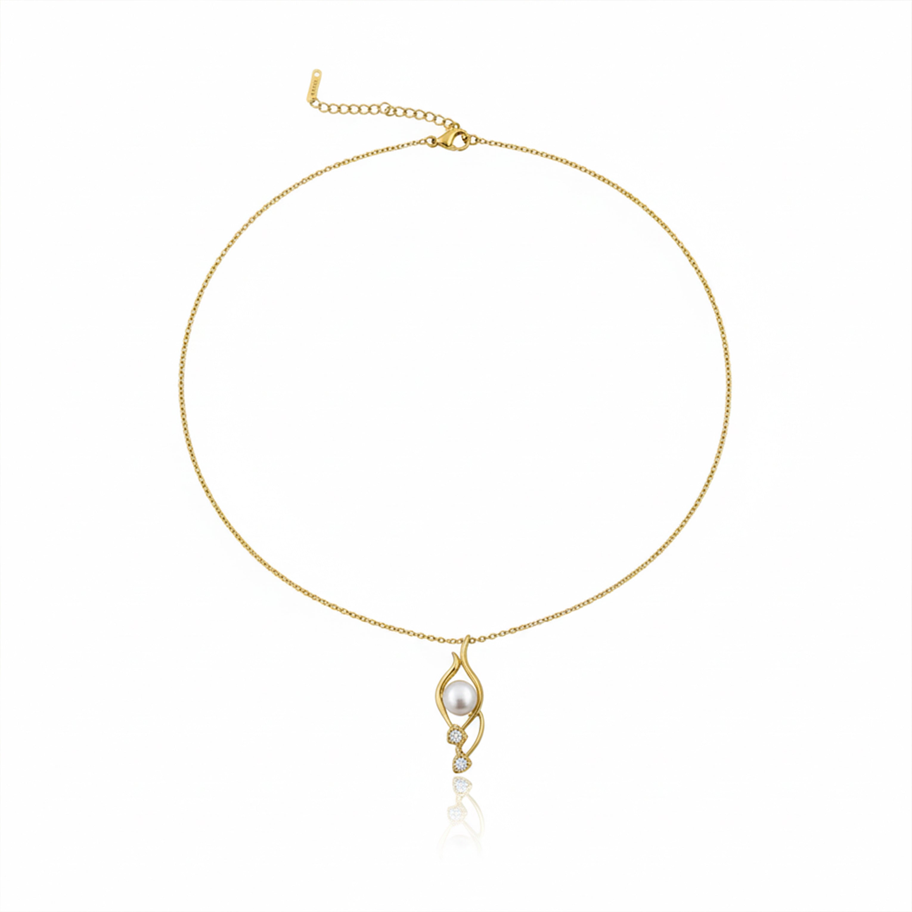 Gold Crystal Heart Pearl Necklace GWN -42
