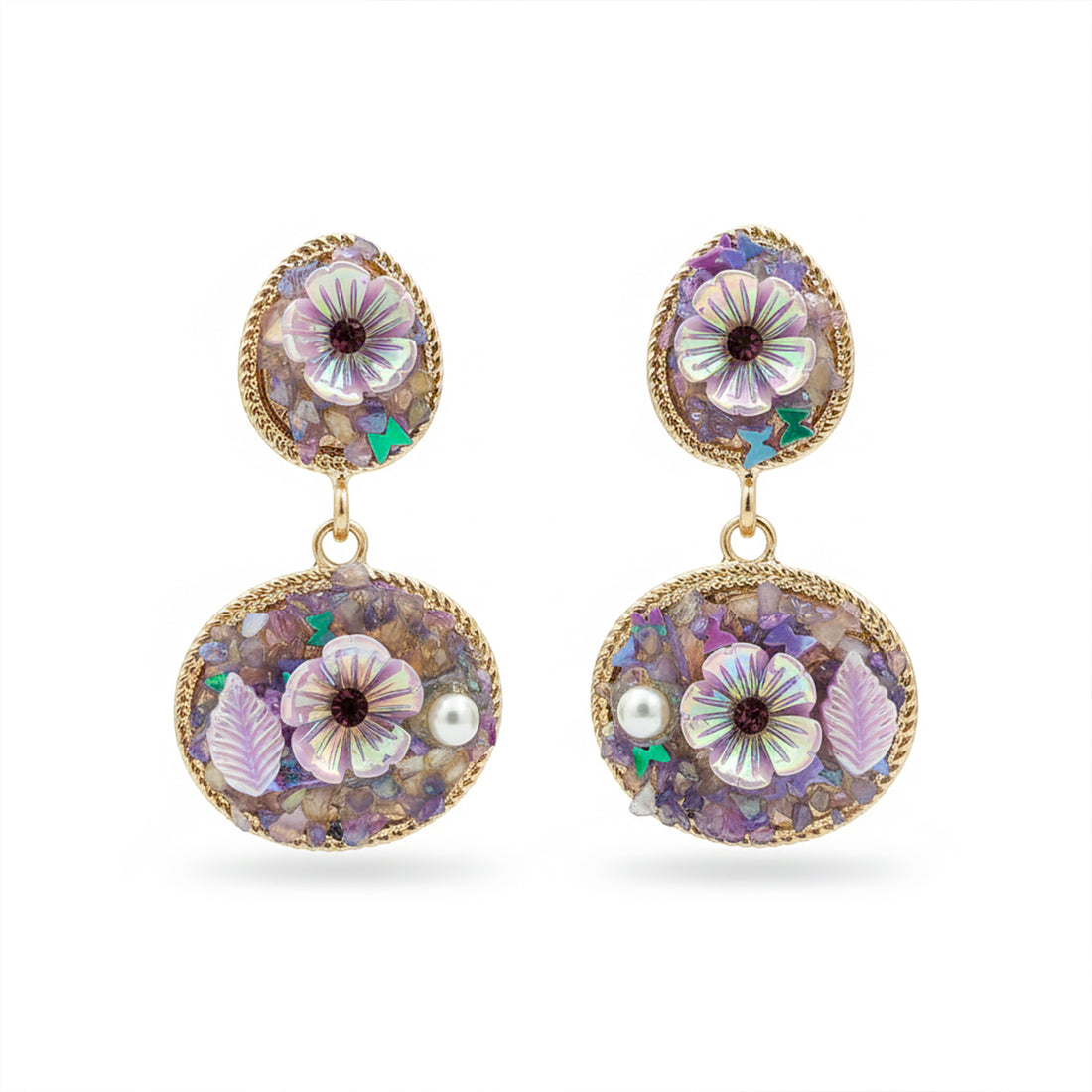 Lavender Floral Stone Drop Earrings GWE -244