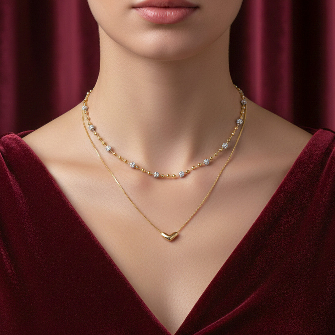 Double Chain Crystal Beaded Necklace GWN -63