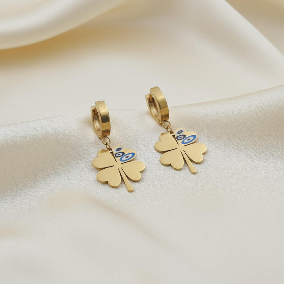 Clover Evil Eye Drop Hoop Earrings GWE -82