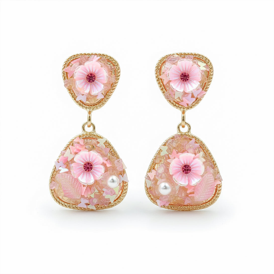 Pink Floral Stone Earrings GWE -248