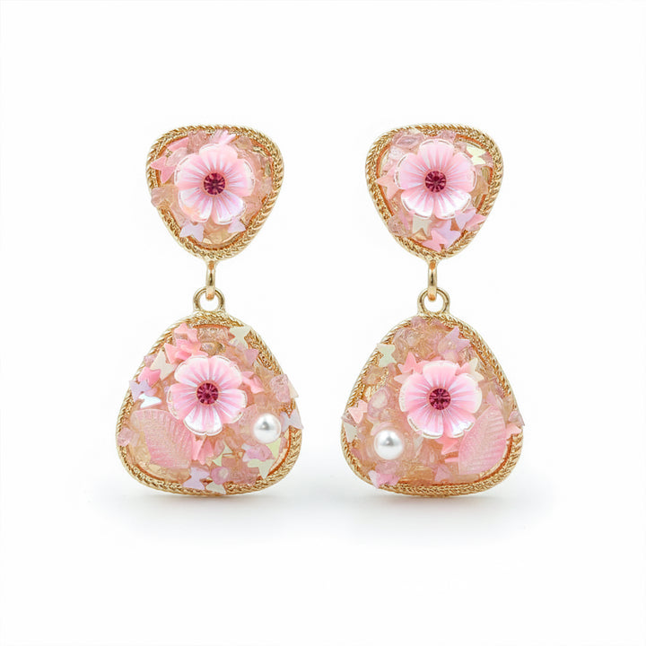 Pink Floral Stone Earrings GWE -248
