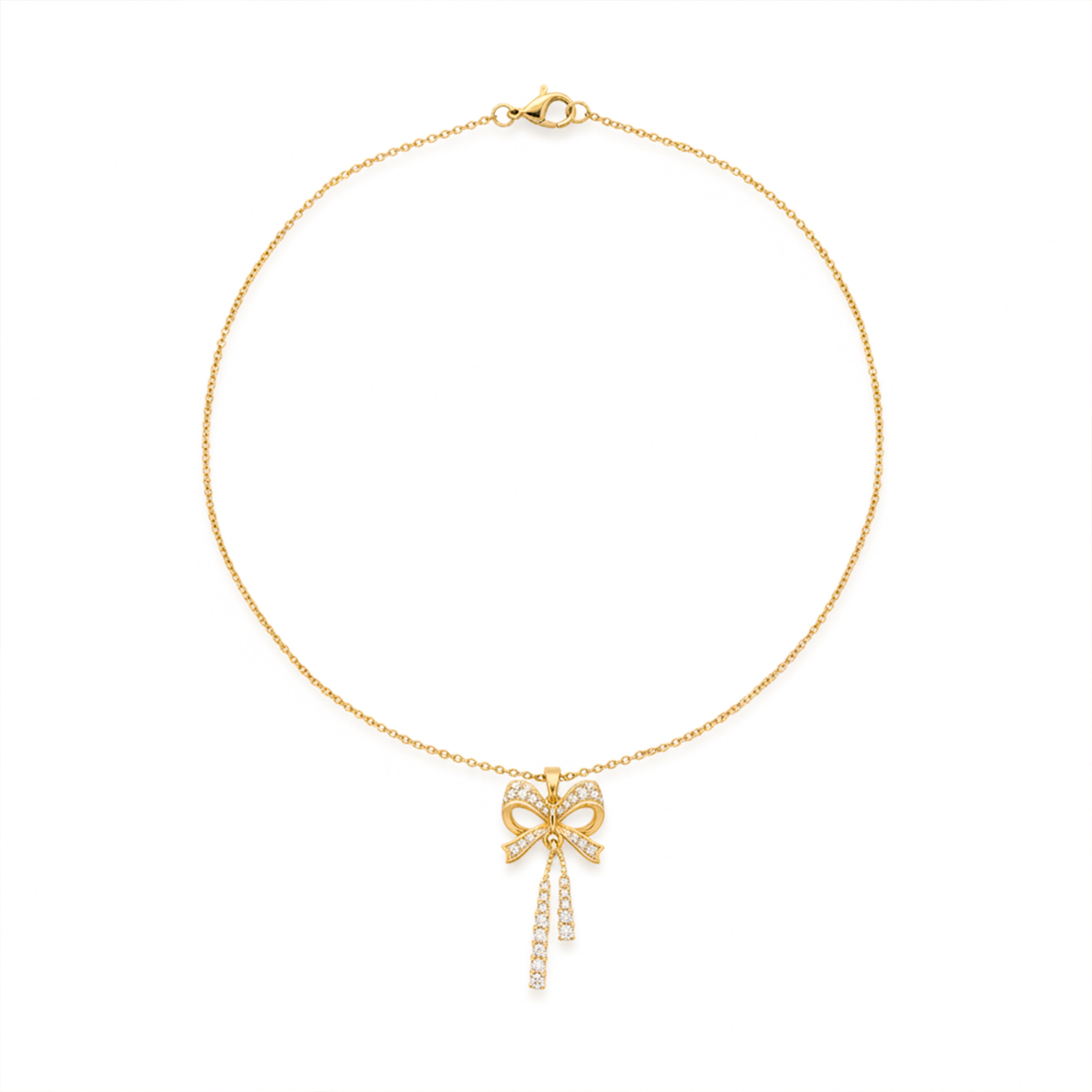 Diamond Bow Tassel Gold Necklace GWN -91