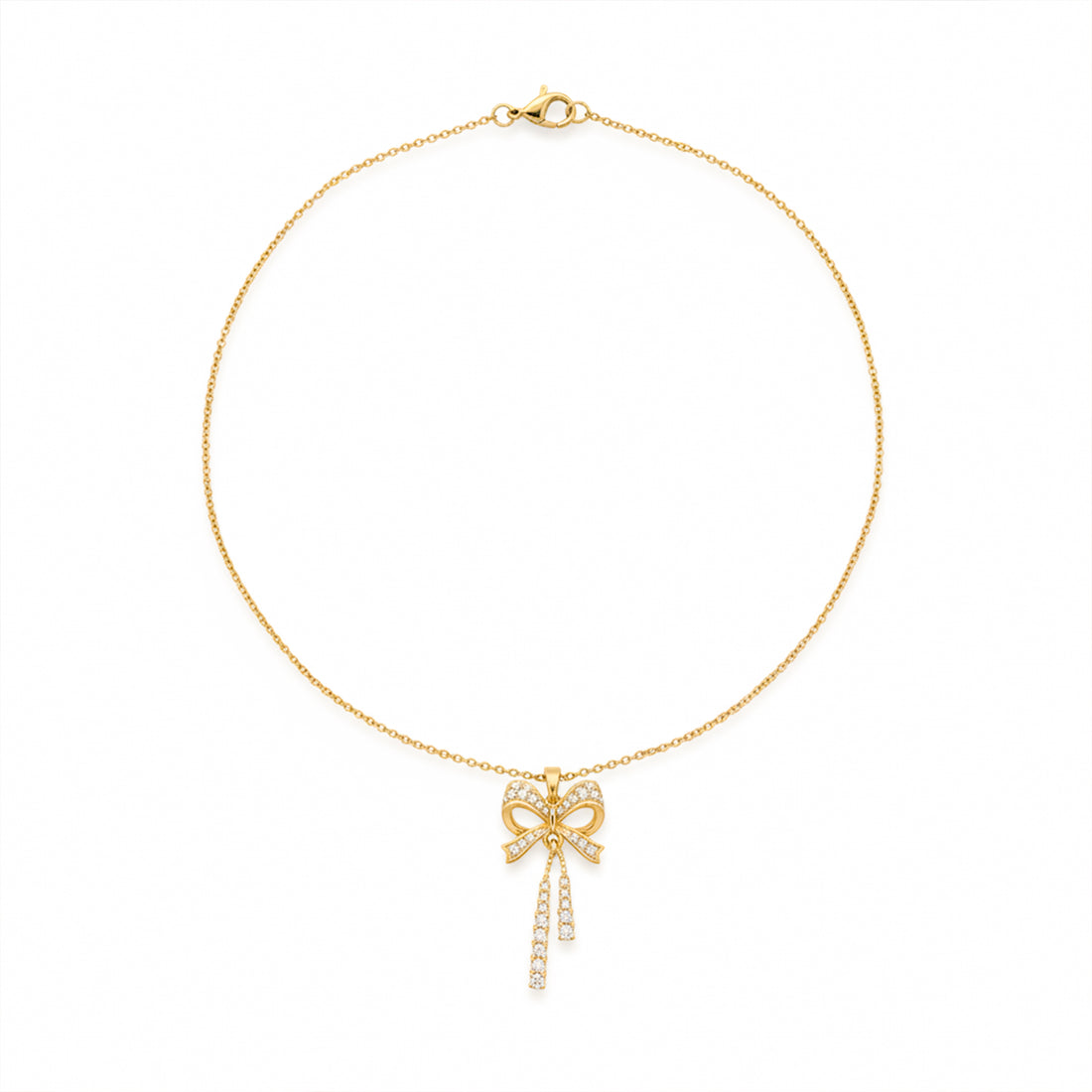 Diamond Bow Tassel Gold Necklace GWN -91