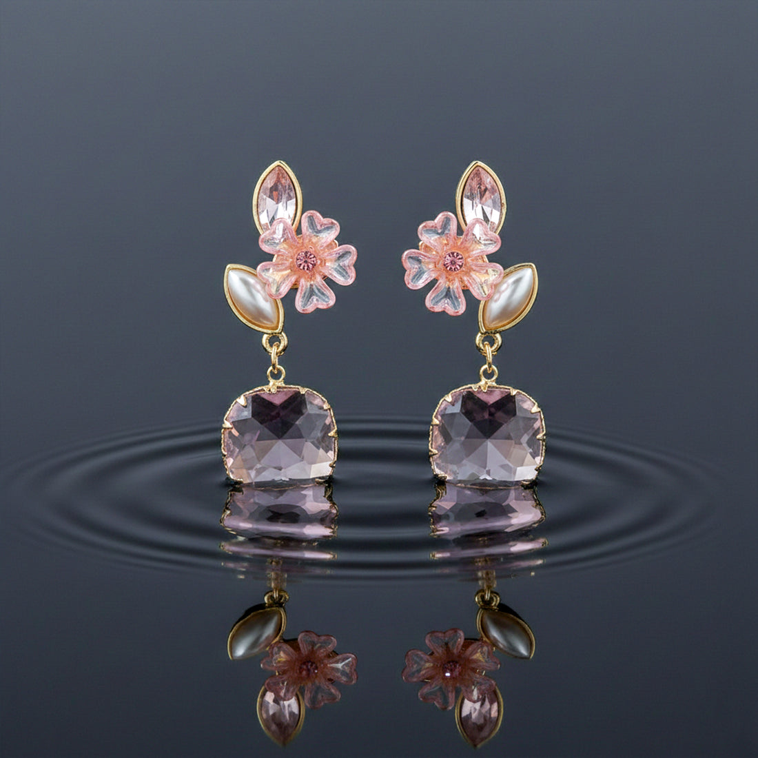 Blush Floral Crystal Earrings GWE -235
