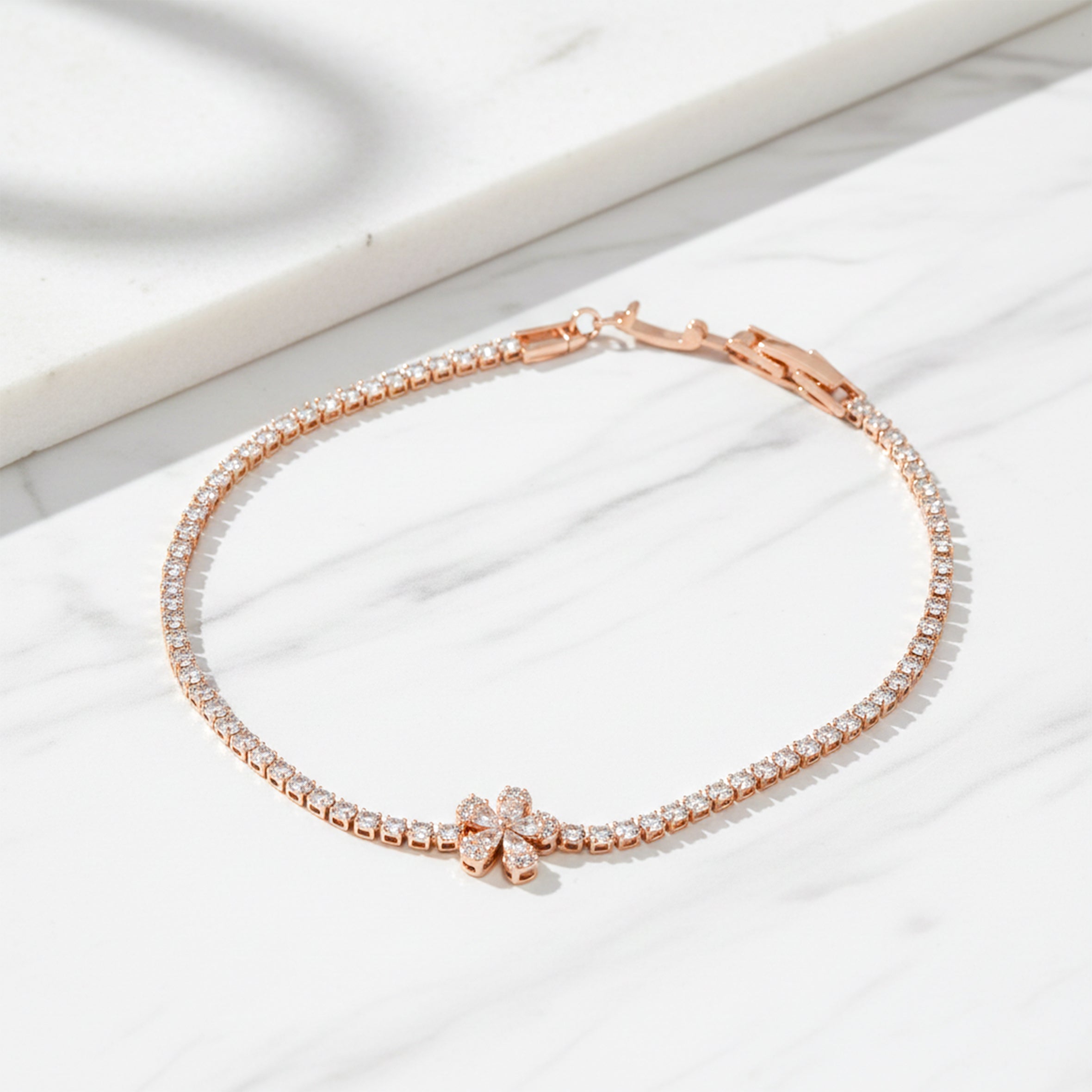 Rose Bloom Crystal Tennis Bracelet GWB -88