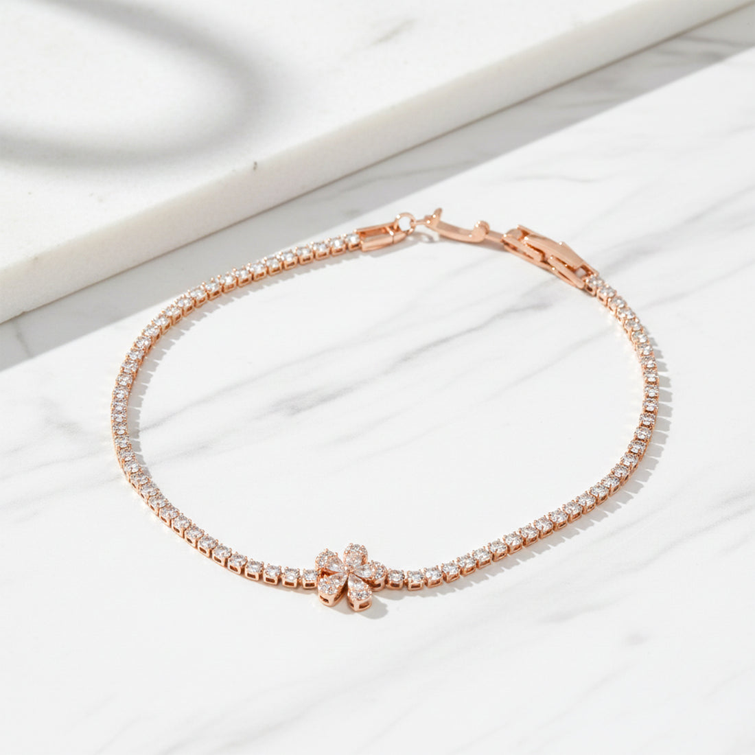 Rose Bloom Crystal Tennis Bracelet GWB -88