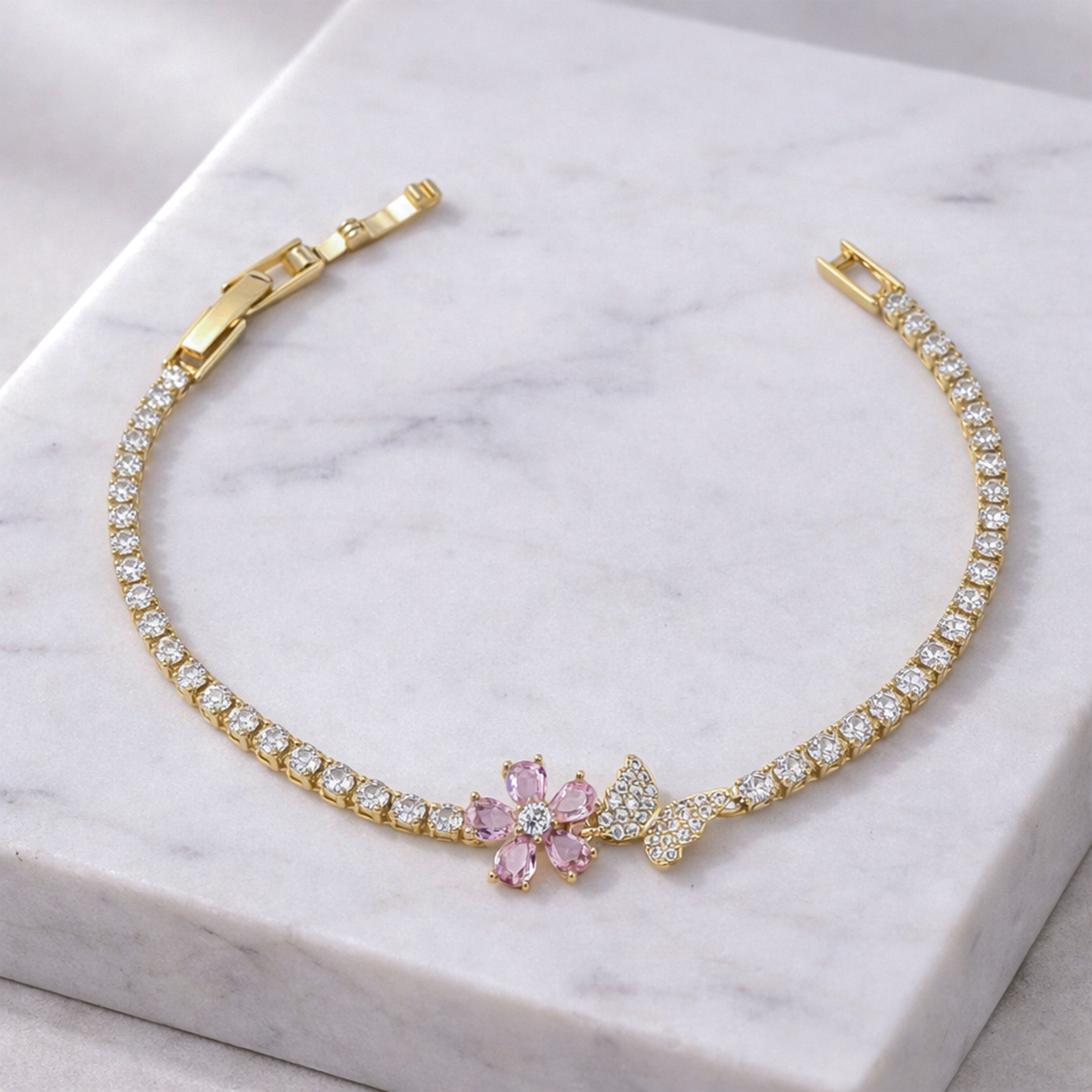 Golden Bloom Butterfly Tennis Bracelet GWB -93