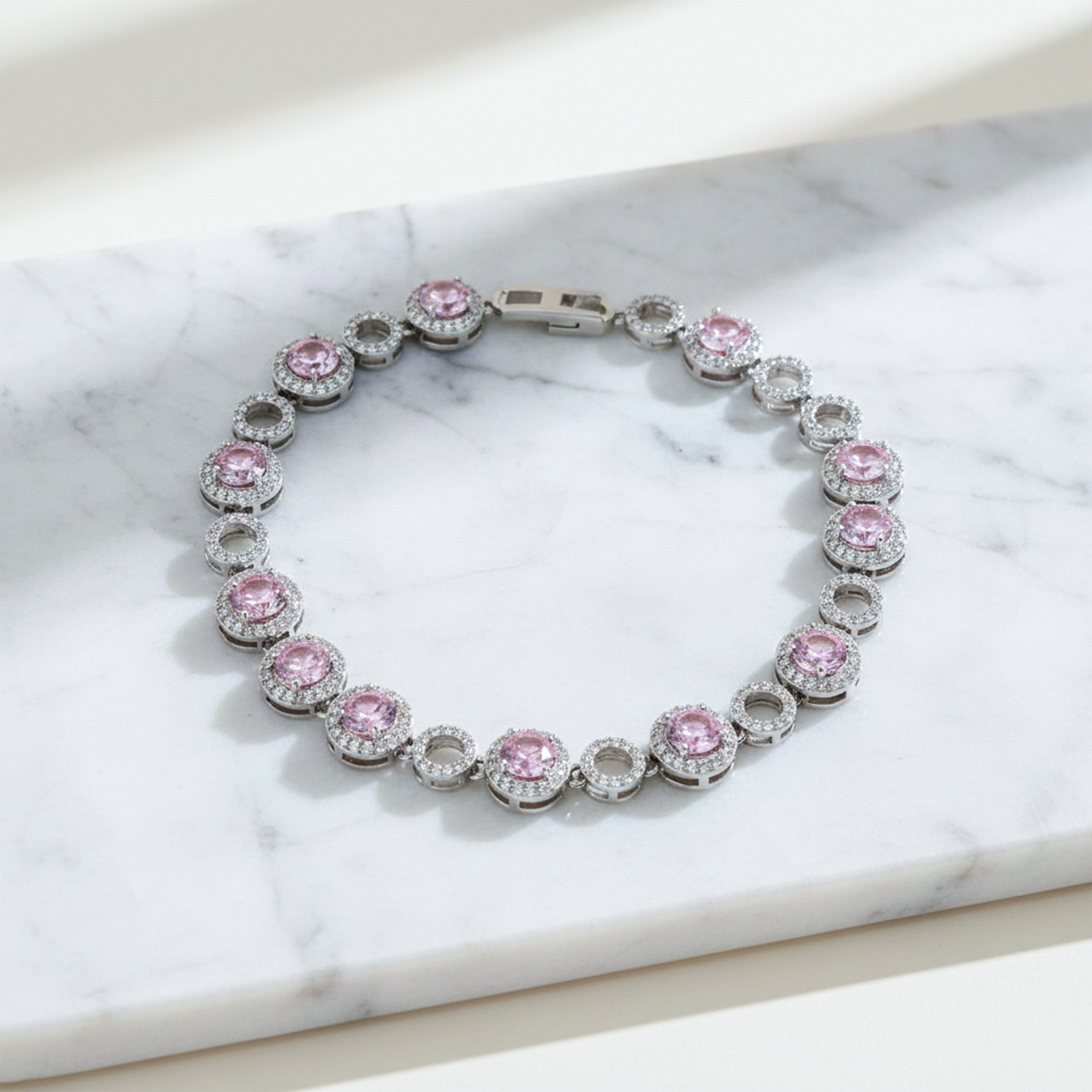 Pink Halo Stone Tennis Bracelet GWB -141