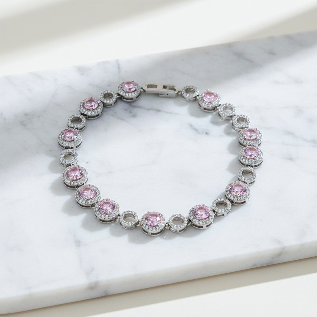 Pink Halo Stone Tennis Bracelet GWB -141